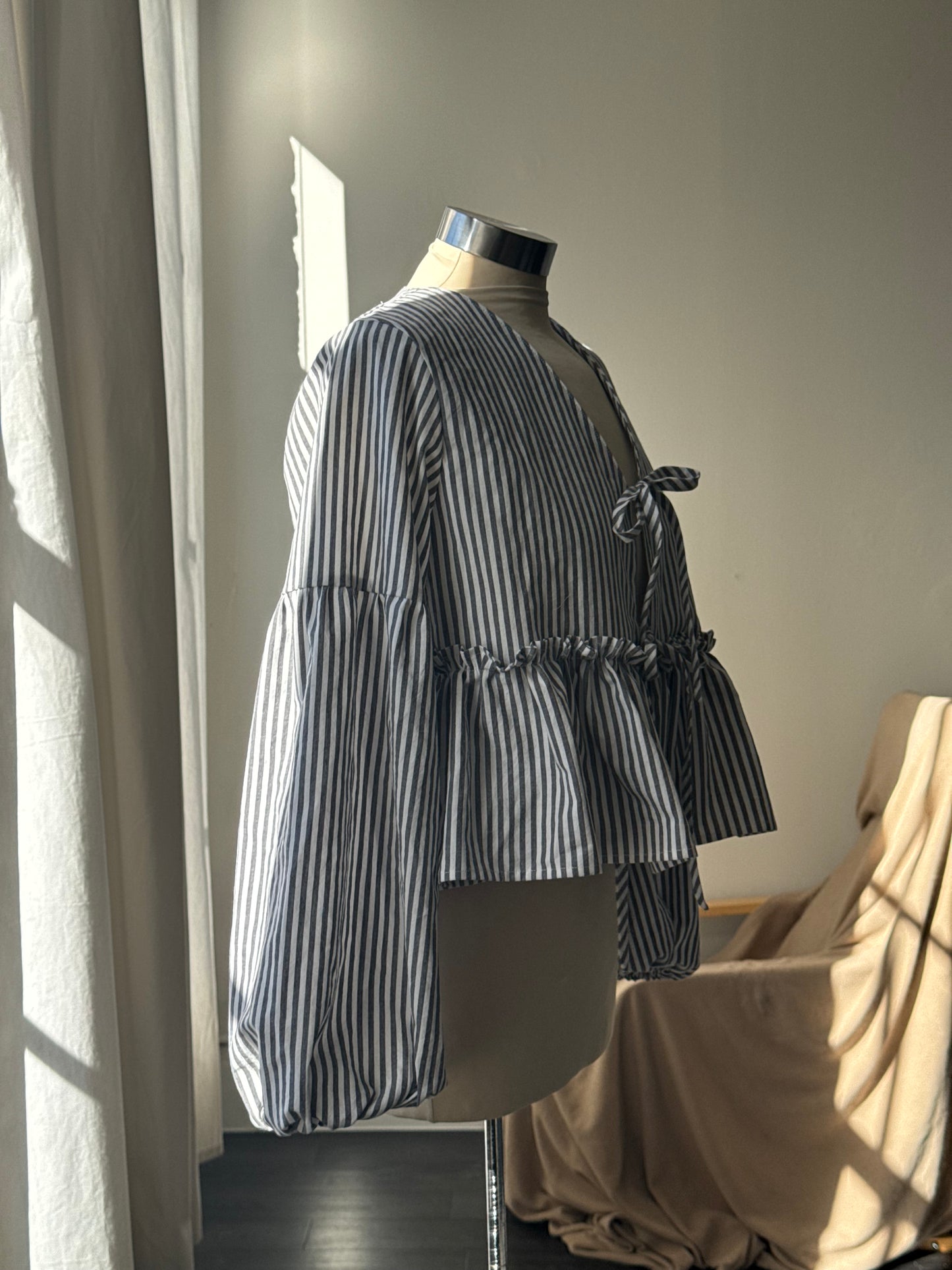 Brenda Faye Vintage Lantern Sleeve Ruffle Tie Front Top