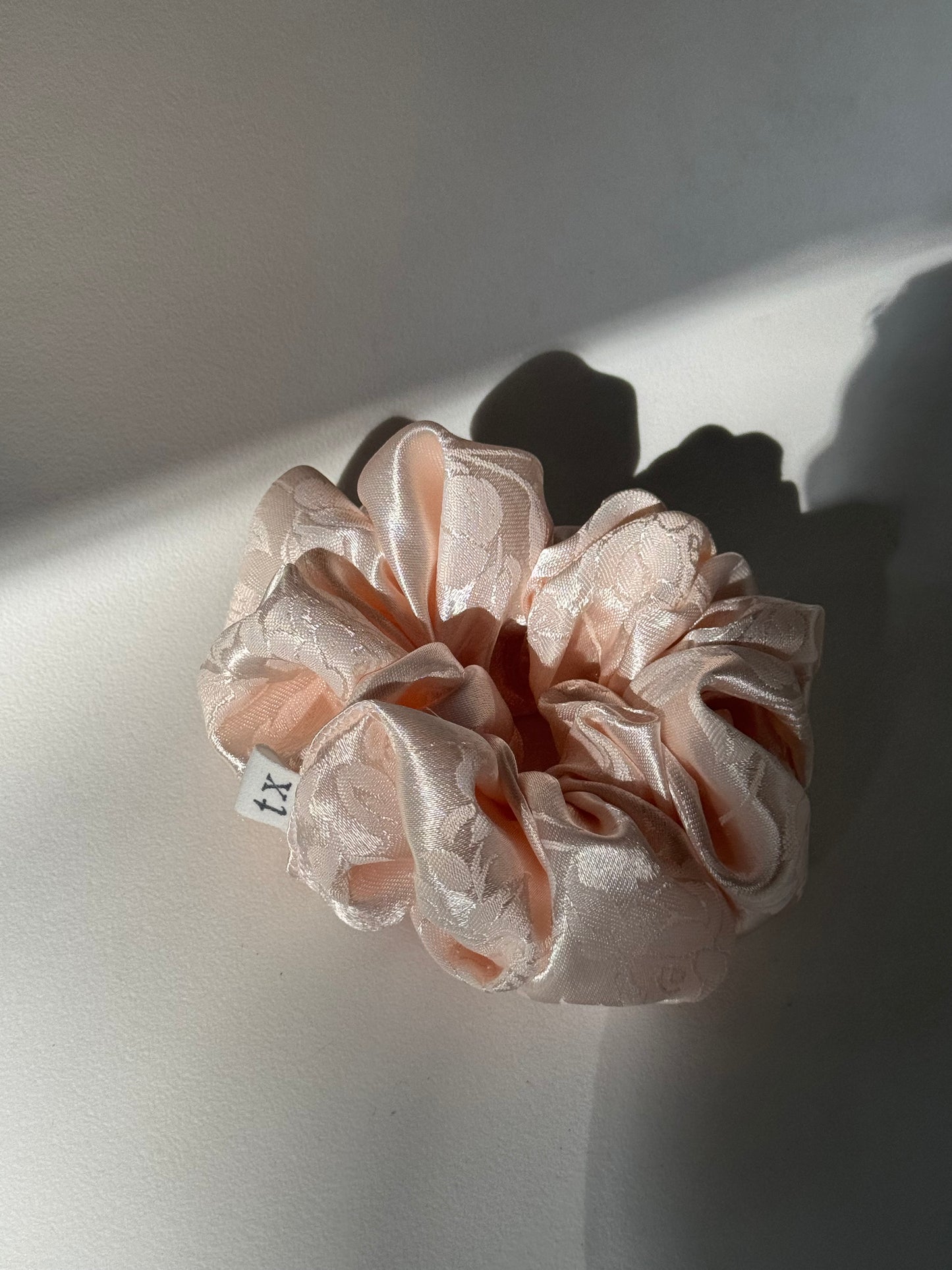 Audrey Handcrafted Vintage Embroidered Texas Sized Scrunchie In Blush