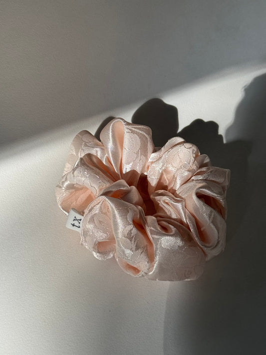 Audrey Handcrafted Vintage Embroidered Texas Sized Scrunchie In Blush