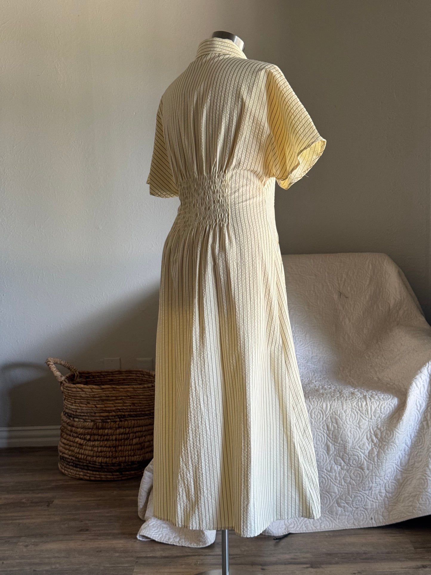 Cynthia Cotton Striped Button Front Maxi Dress In Vanilla Brown￼