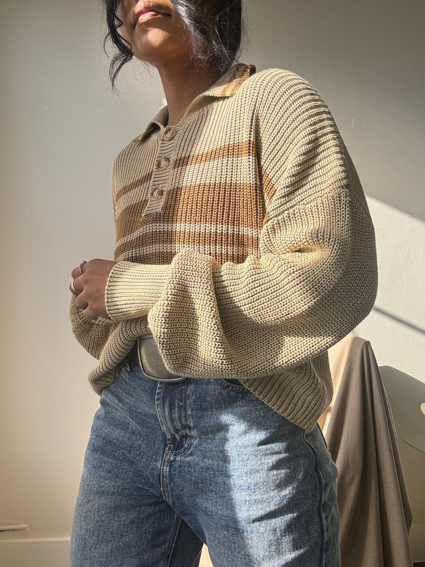 Malcolm Cotton Classic 90s Style Cropped Sweater In Mocha