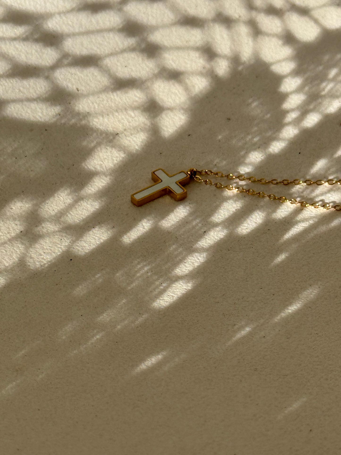 Oliver Mother Of Pearl 18k Stainless Steel Waterproof Cross Necklace In Gold
