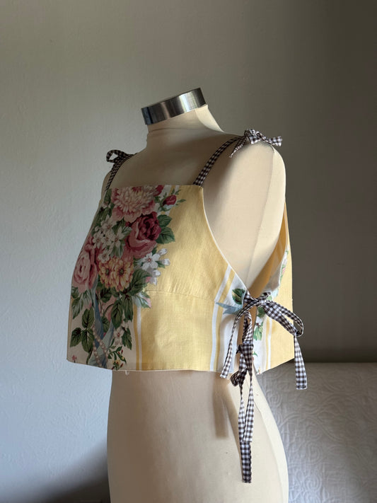 Katie Handcrafted Vintage Side Tie Crop Top