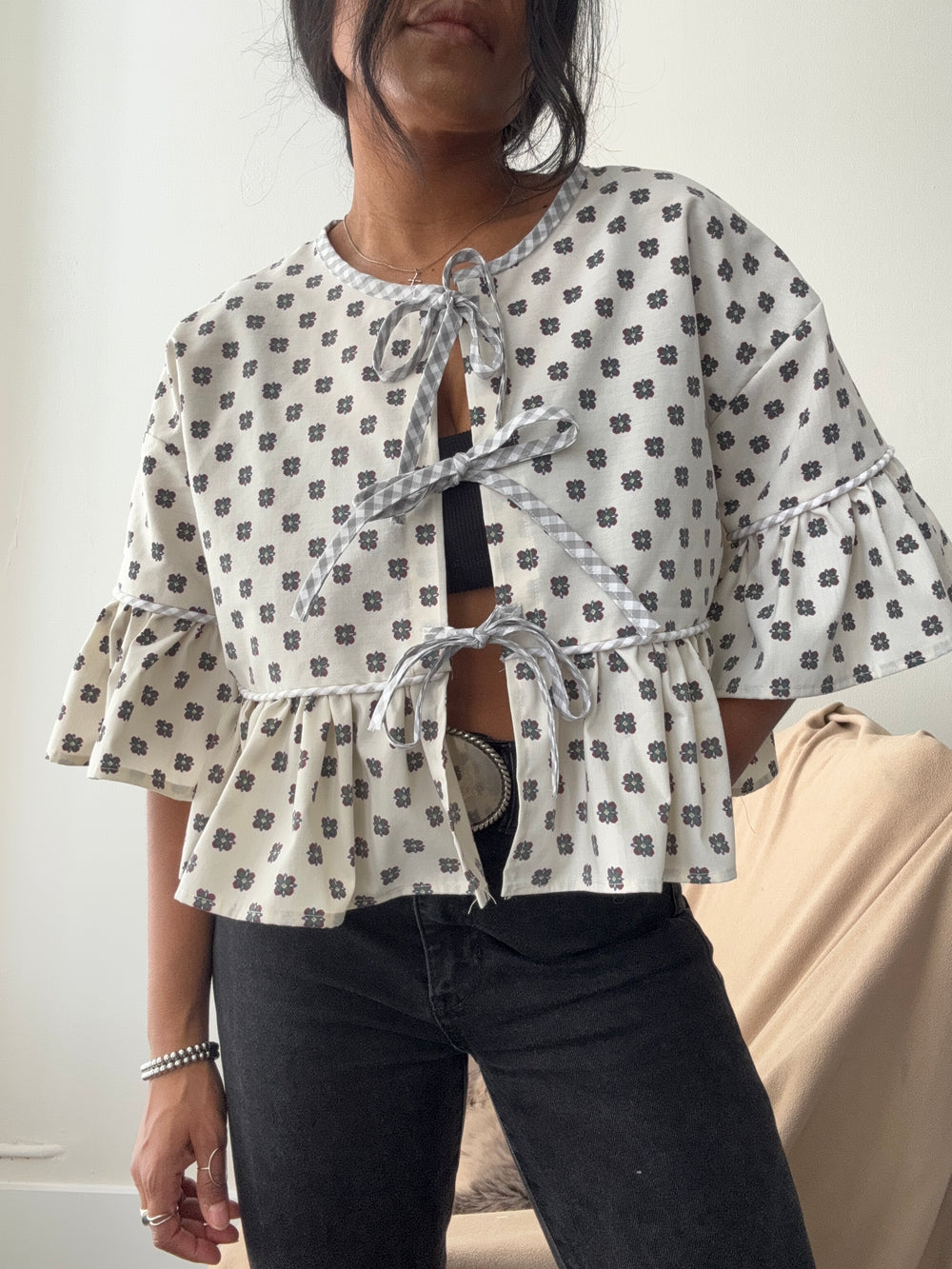 Joycie Cotton Handcrafted Ruffle Top In Vintage Ivory