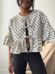 Joycie Cotton Handcrafted Ruffle Top In Vintage Ivory