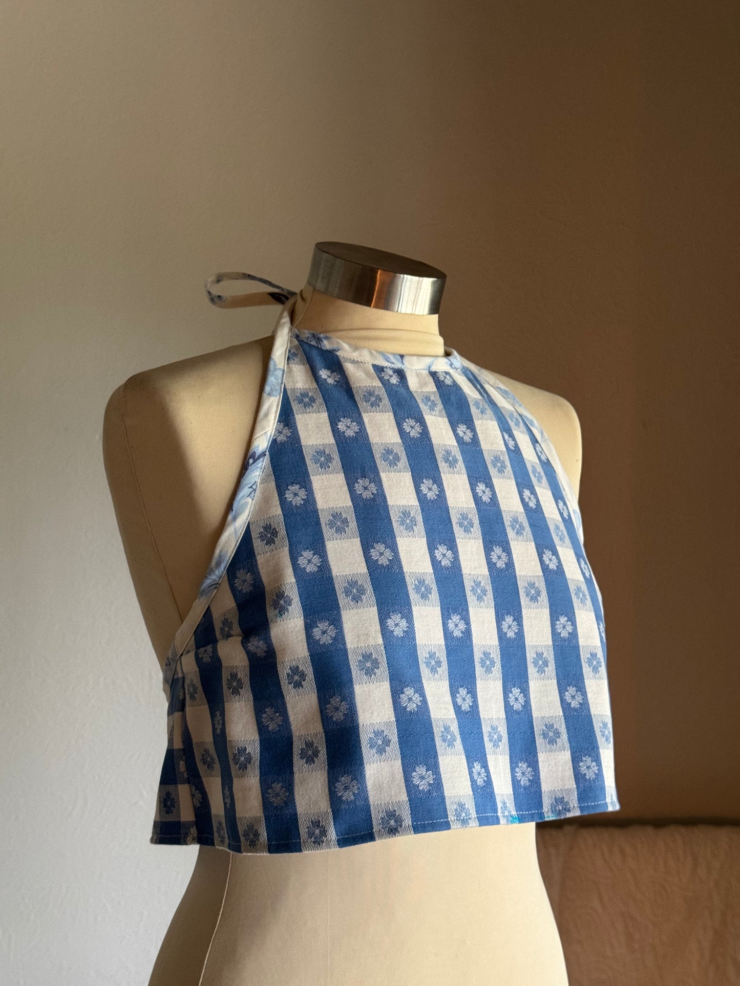 Brenda Handcrafted Vintage Halter Crop Top In Classic Gingham￼