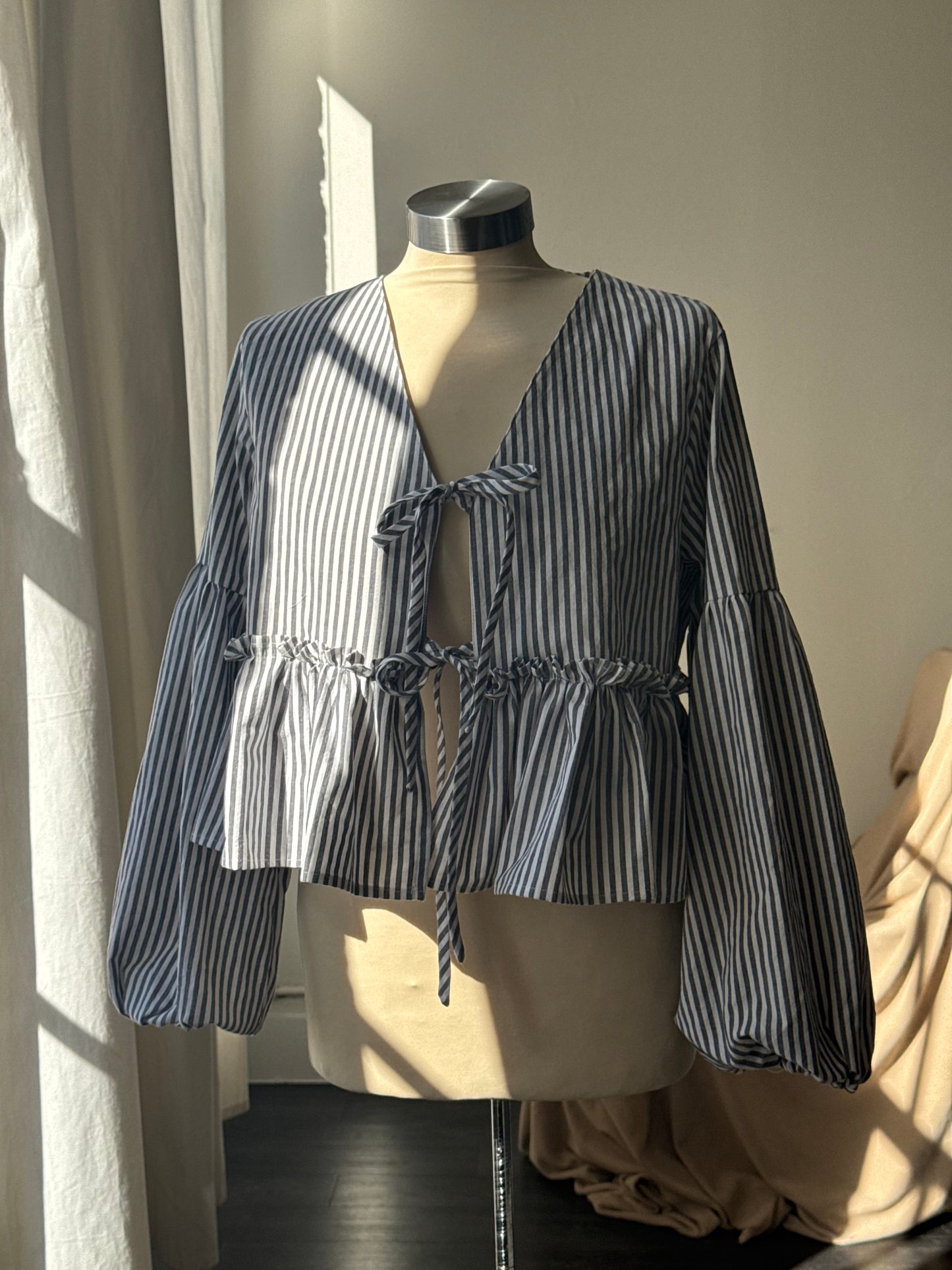 Brenda Faye Vintage Lantern Sleeve Ruffle Tie Front Top