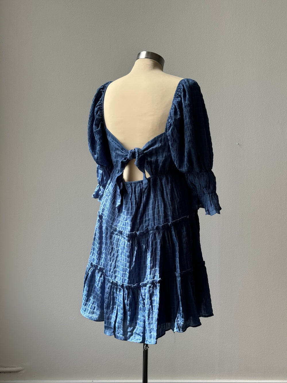 Kailey Open Back Tiered Dress In Denim Blue