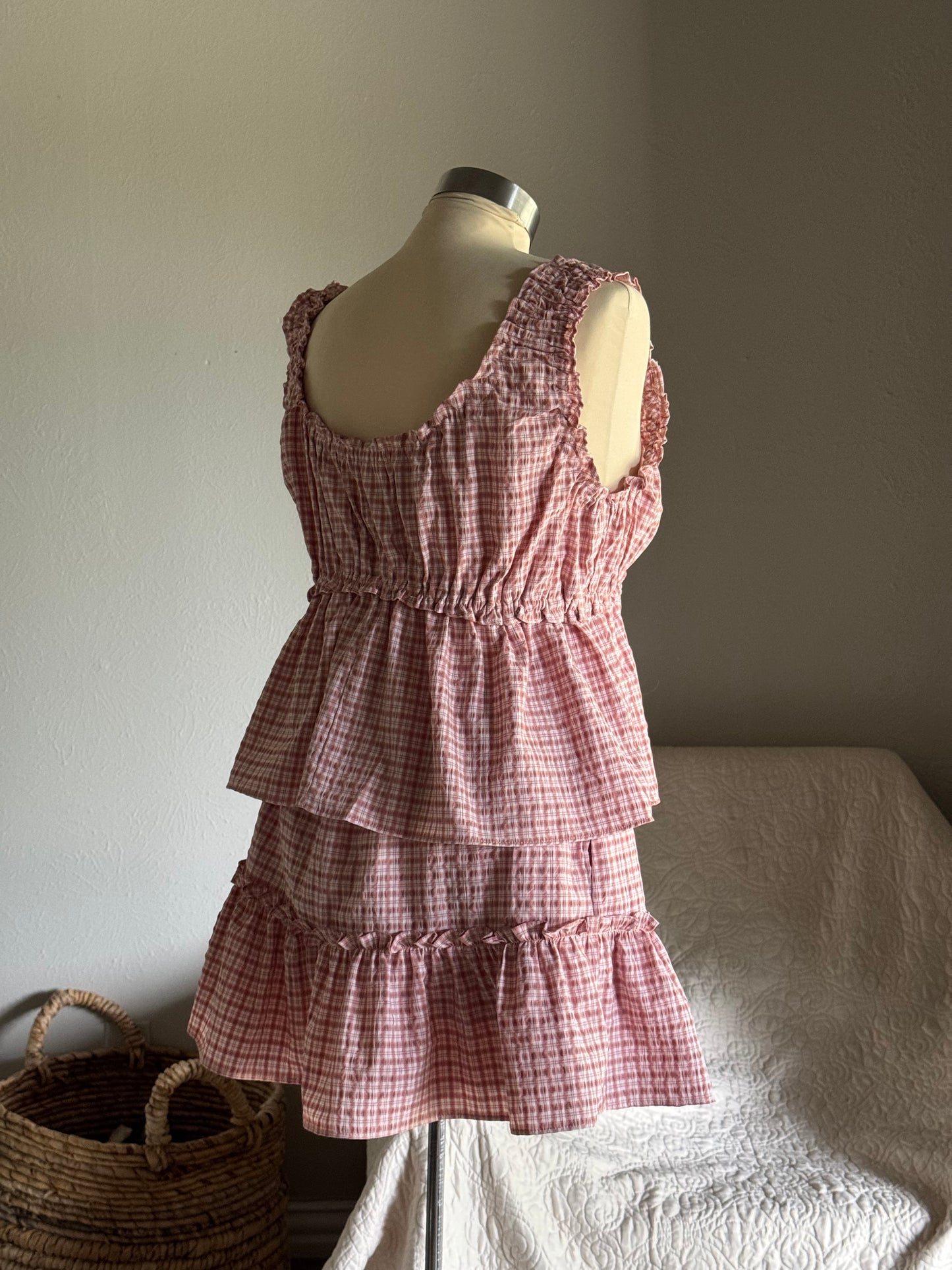 Fay Cotton Plaid Ruffle Top In Blush