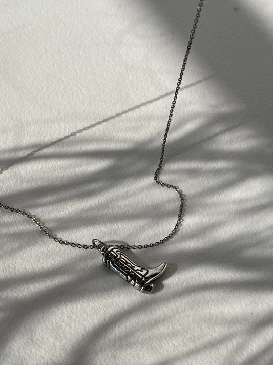 Cooper Classic Western Boot Necklace In Vintage Silver