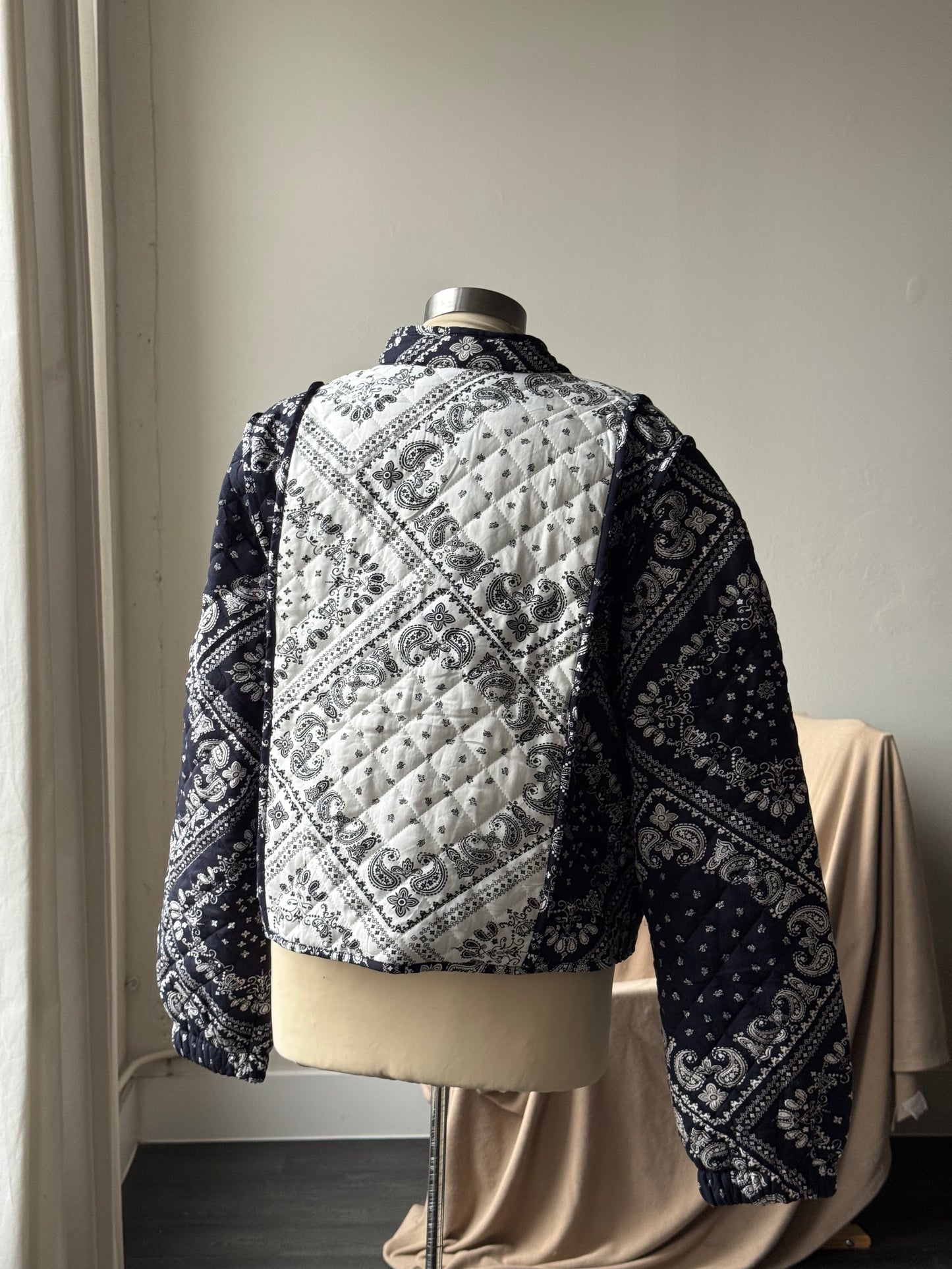 Judith Cotton Classic Bandanna Tie Front Jacket In Midnight Navy