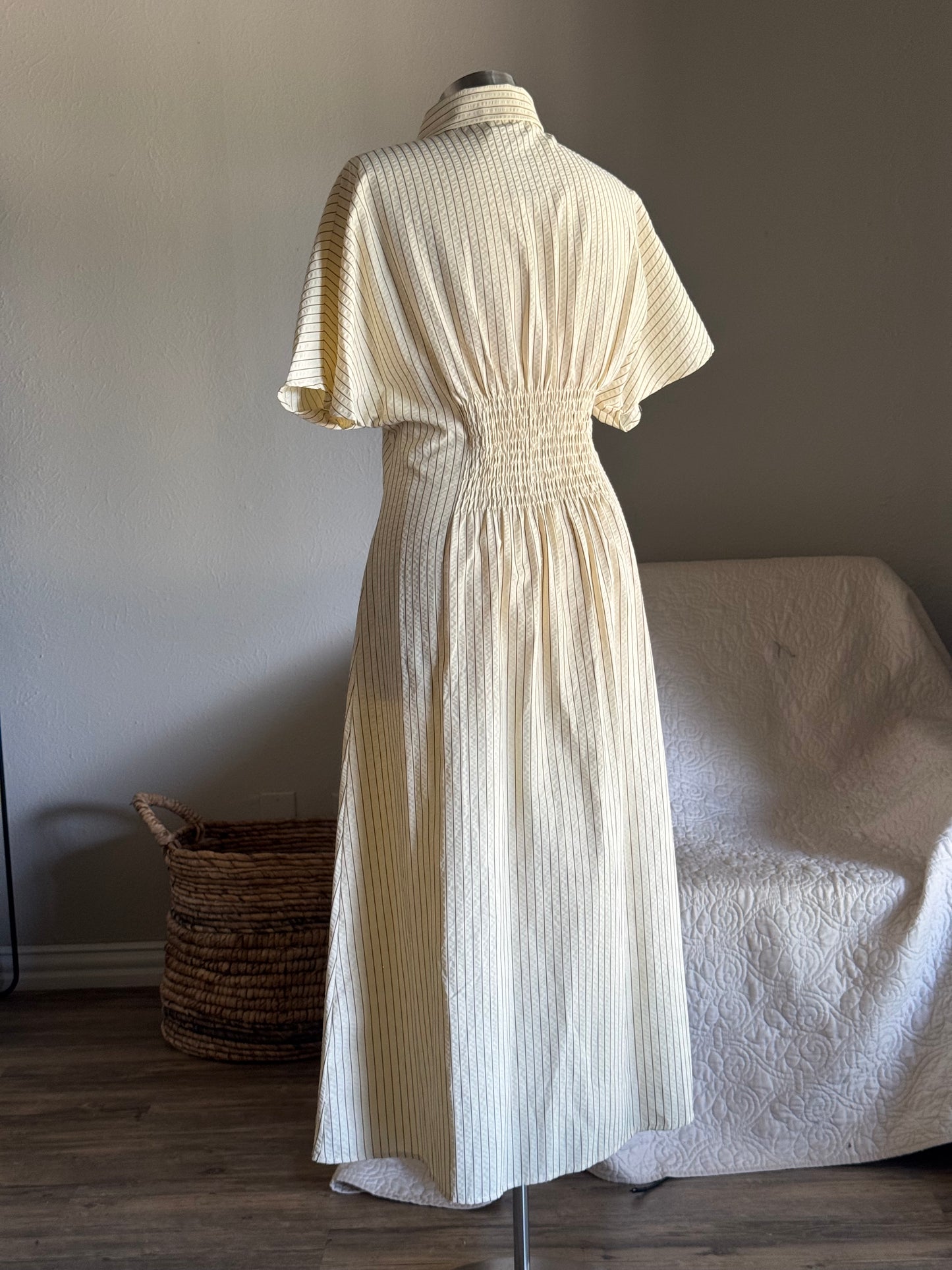 Cynthia Cotton Striped Button Front Maxi Dress In Vanilla Brown￼