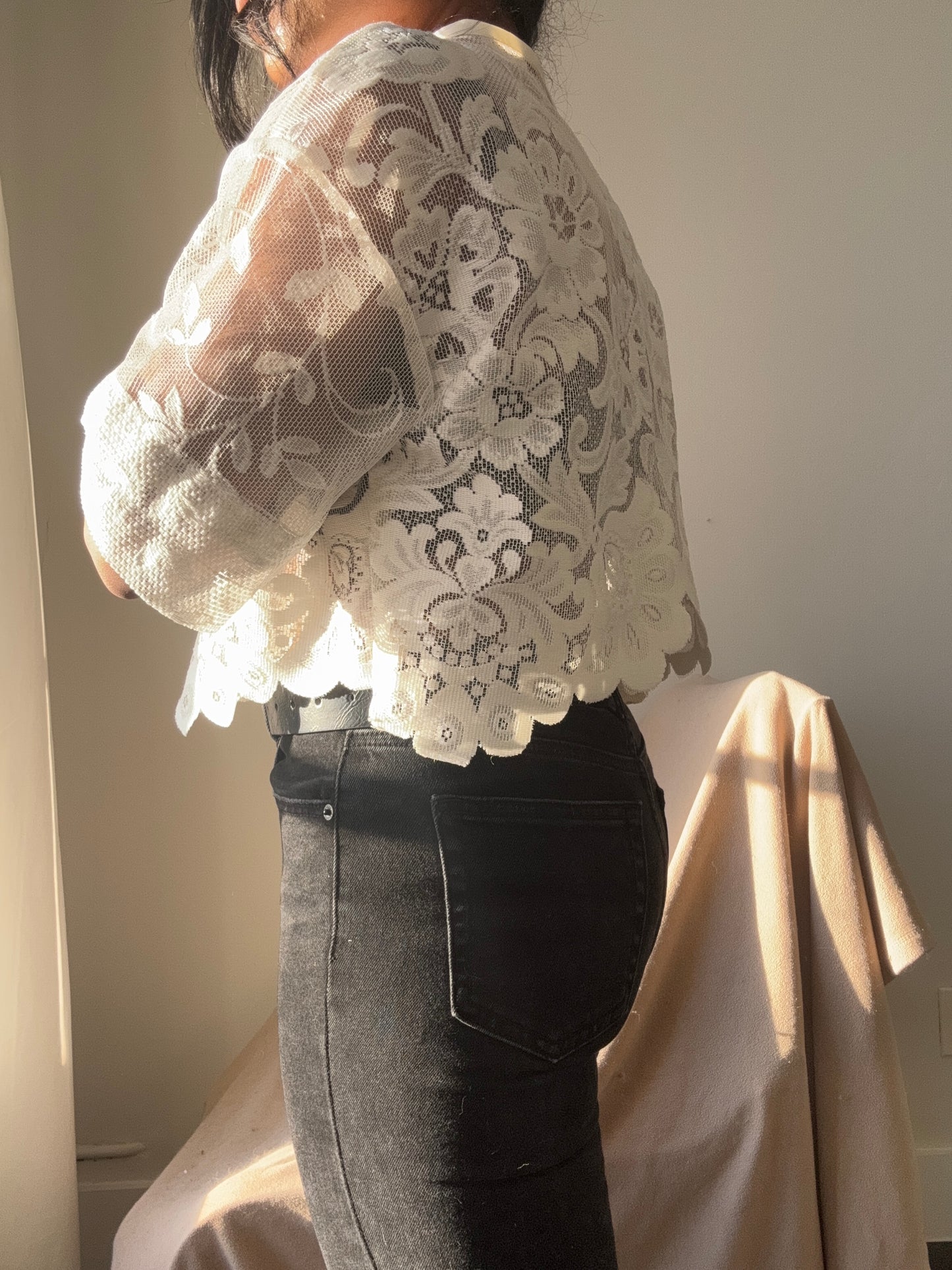 Roberta Handcrafted Vintage Lace Tie Top In Ivory