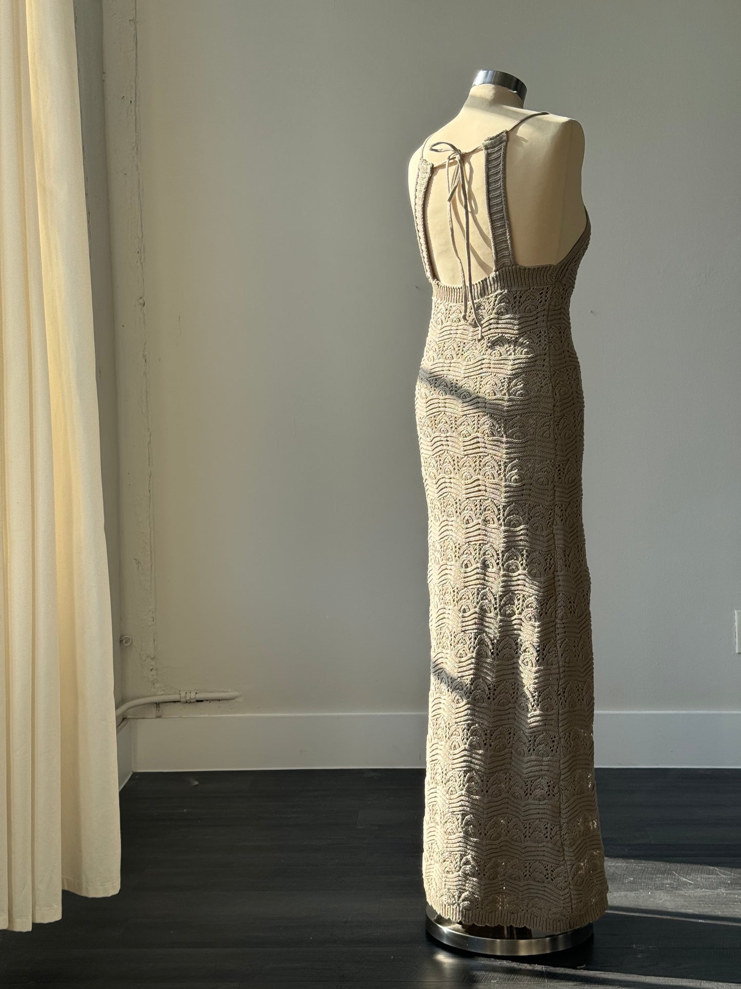 Arizona Cotton Crochet Open Back Maxi Dress In Natural