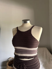 Hailey Cotton Crochet Knit Razor Tank In Espresso￼