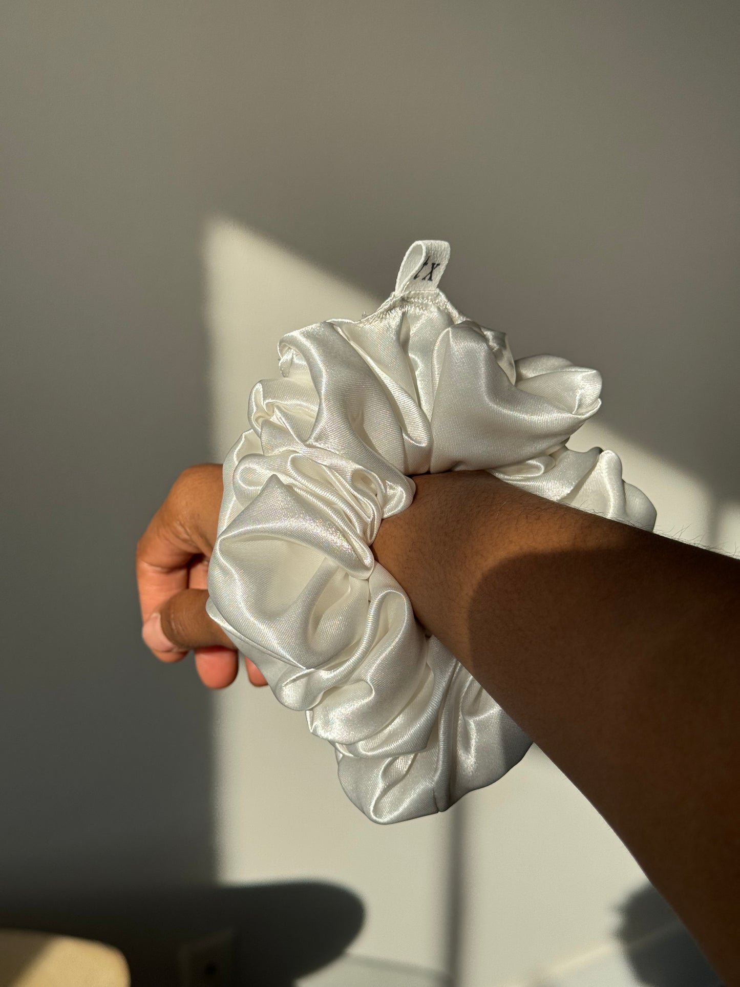 Crystal Satin Handmade Texas Sized Scrunchie In White