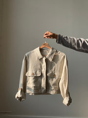 Janet Linen Cropped Utility Top In Natural