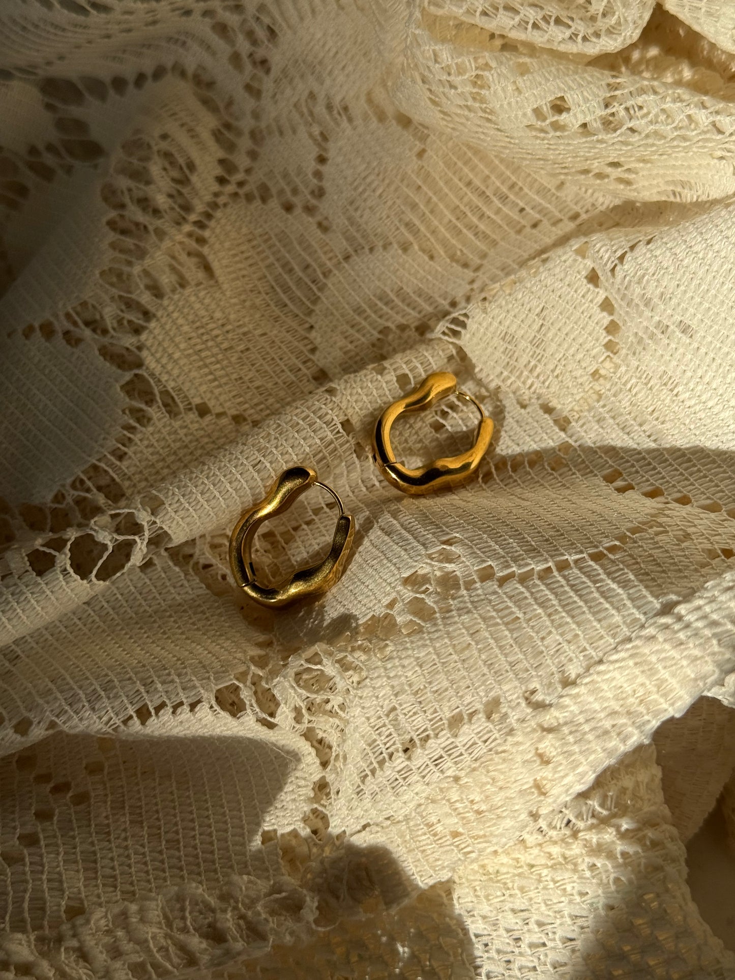 Ernestine 18k Stainless Steel Waterproof Organic Hoop Earring In Soft Matte Gold￼￼
