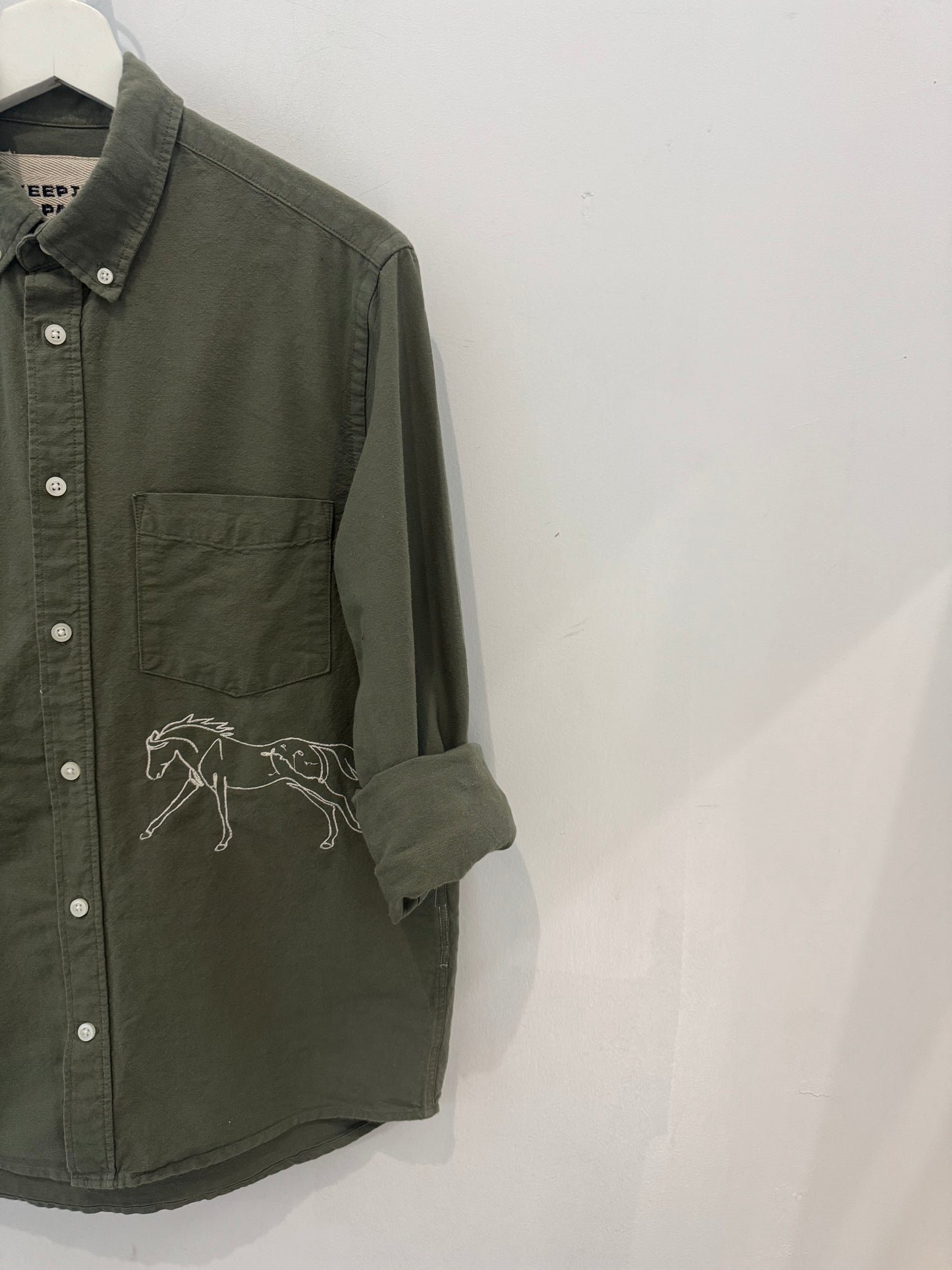 Jaxson Handcrafted Embroidered Button Down In Olive