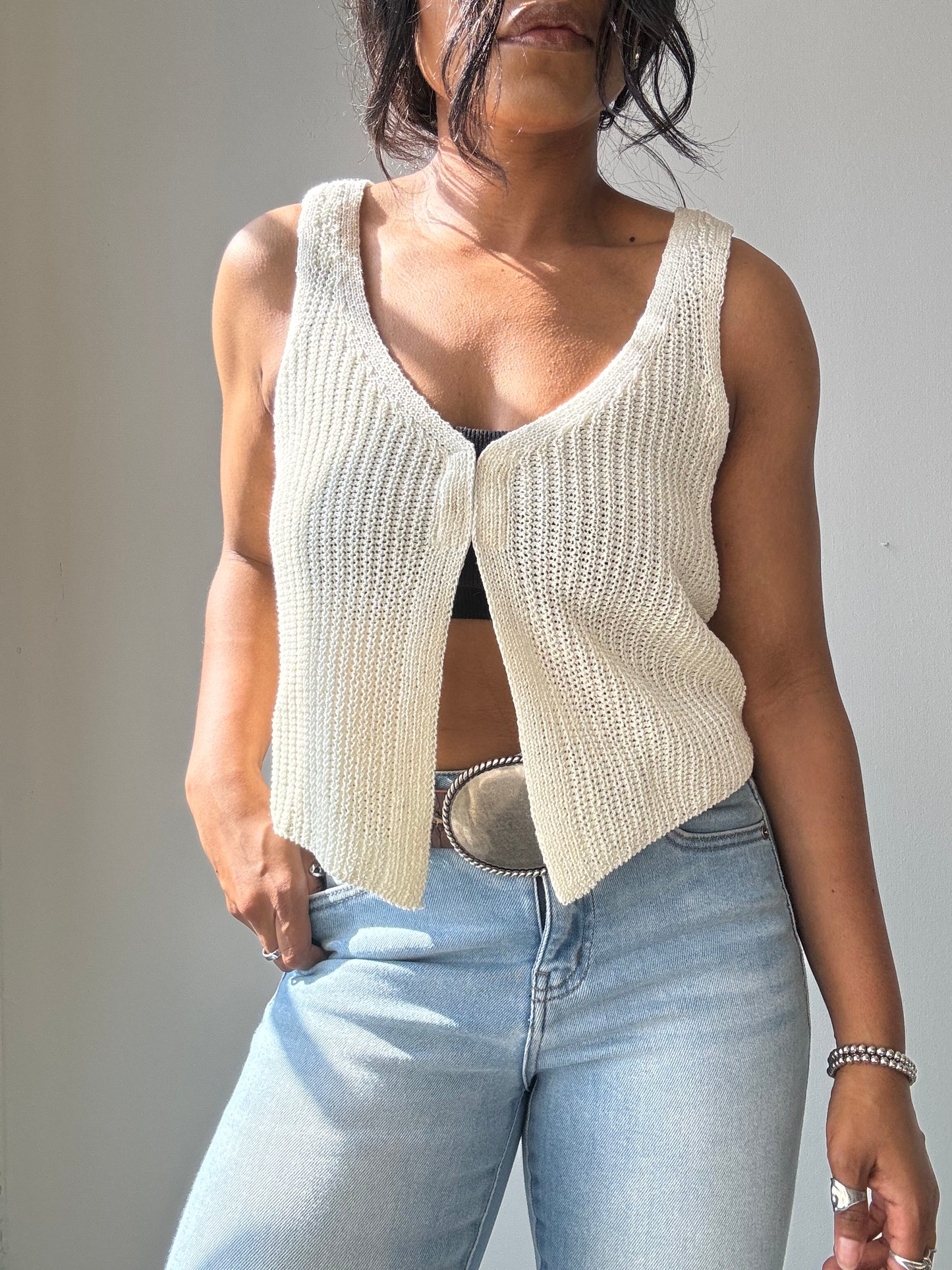 Kayla Crochet Knit Vest In Ivory