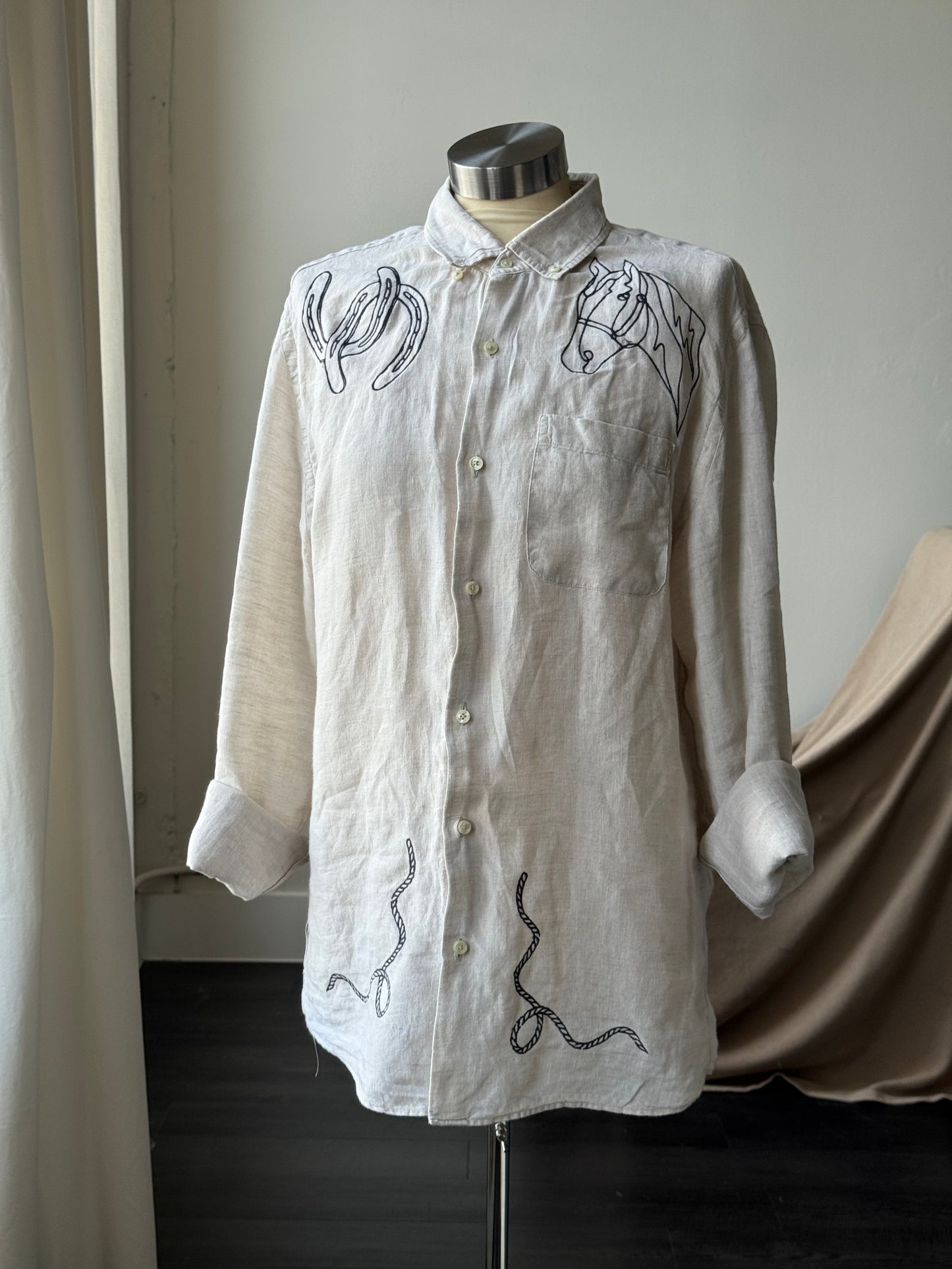 Jaxson Handcrafted Embroidered Button Down In Natural