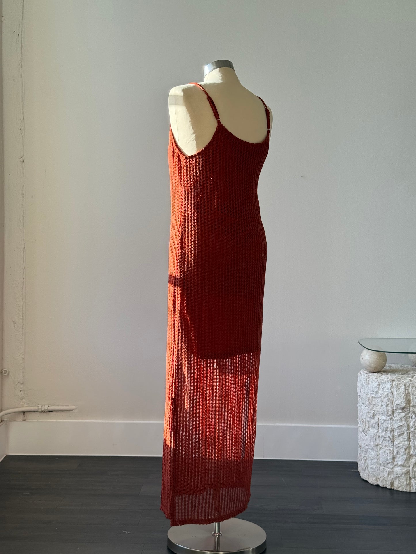 Casey Crochet Side Slit Maxi/ Midi Dress In Brick