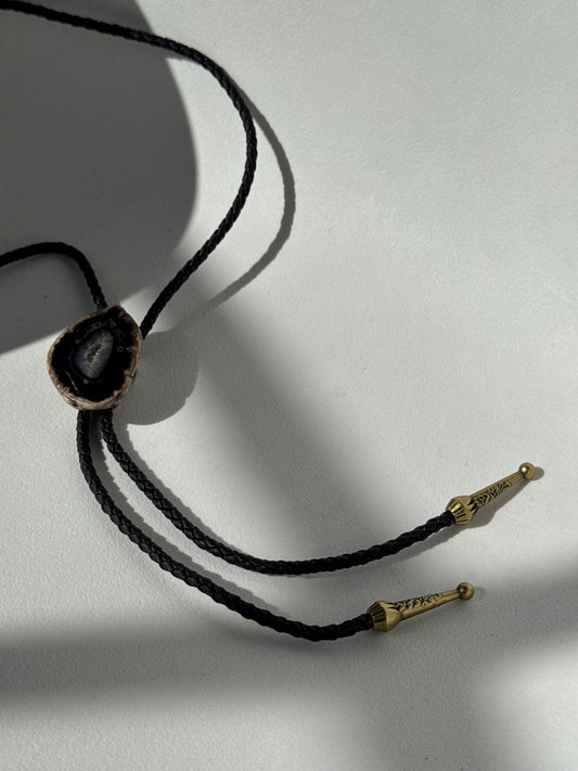 Handmade Agate Bolo Tie In Night Cave