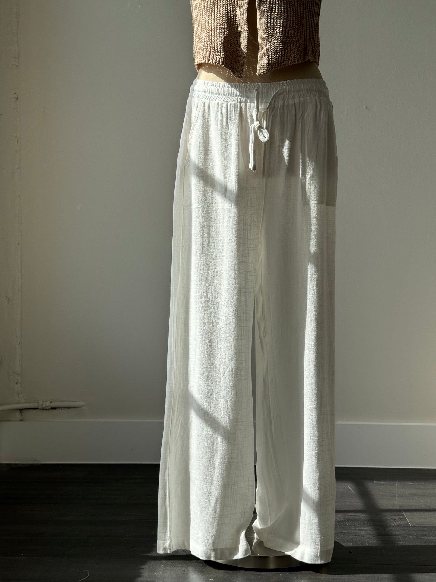 Lacy Linen Pocket Pants In Ivory