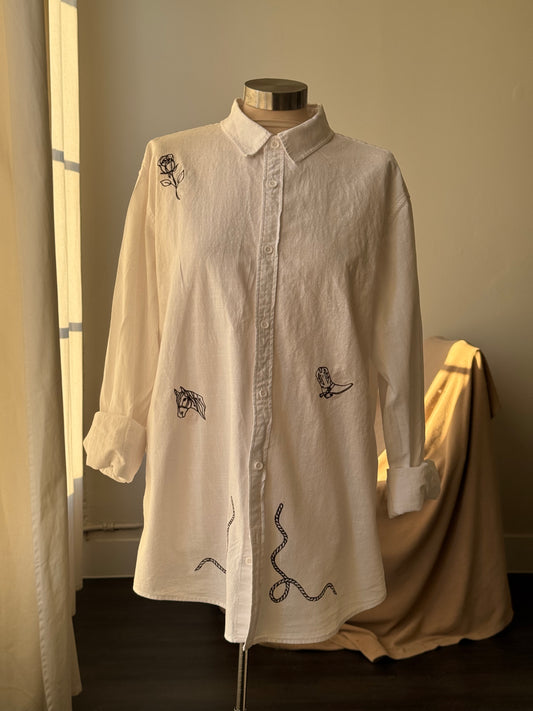 Jaxson Handcrafted Embroidered Button Down In White