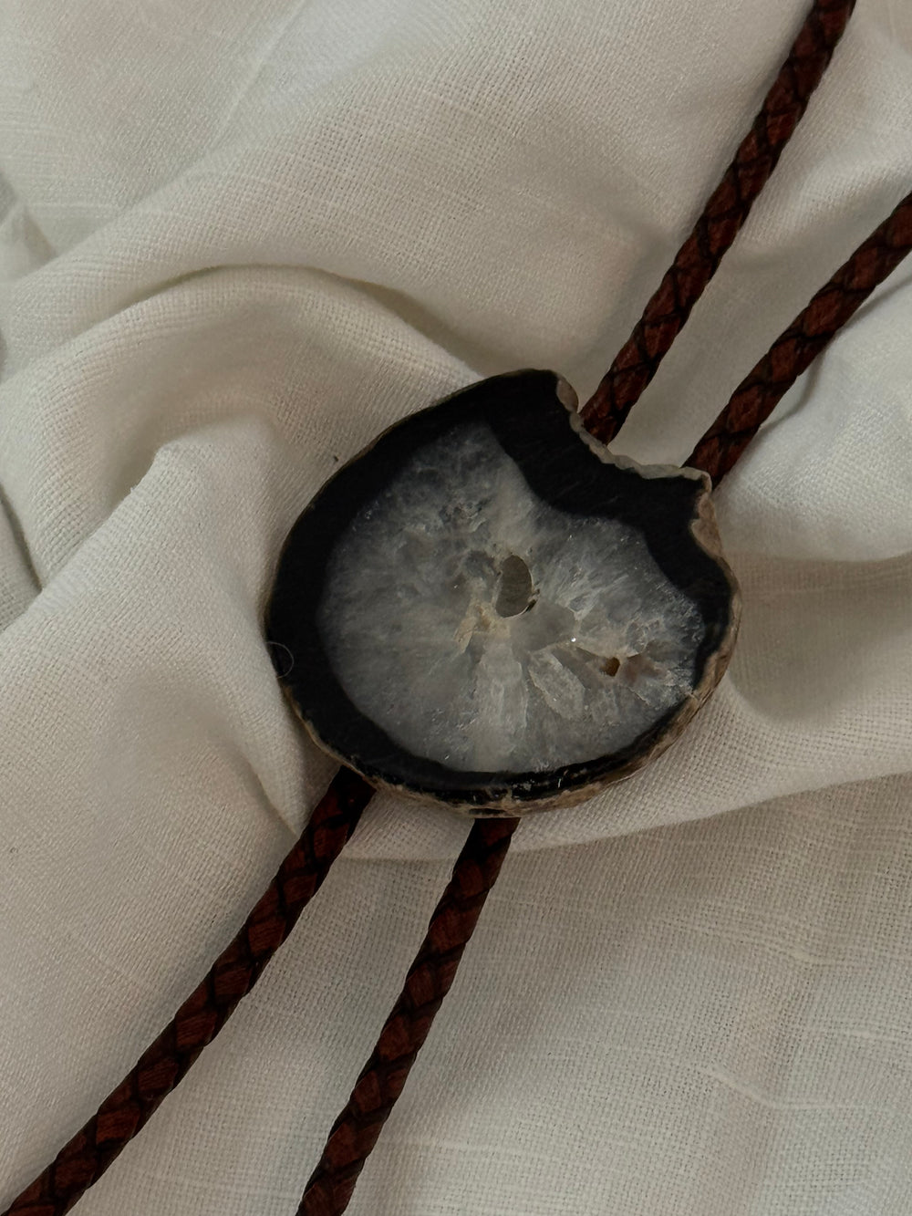 Handcrafted Agate Bolo Tie In Texas Ice