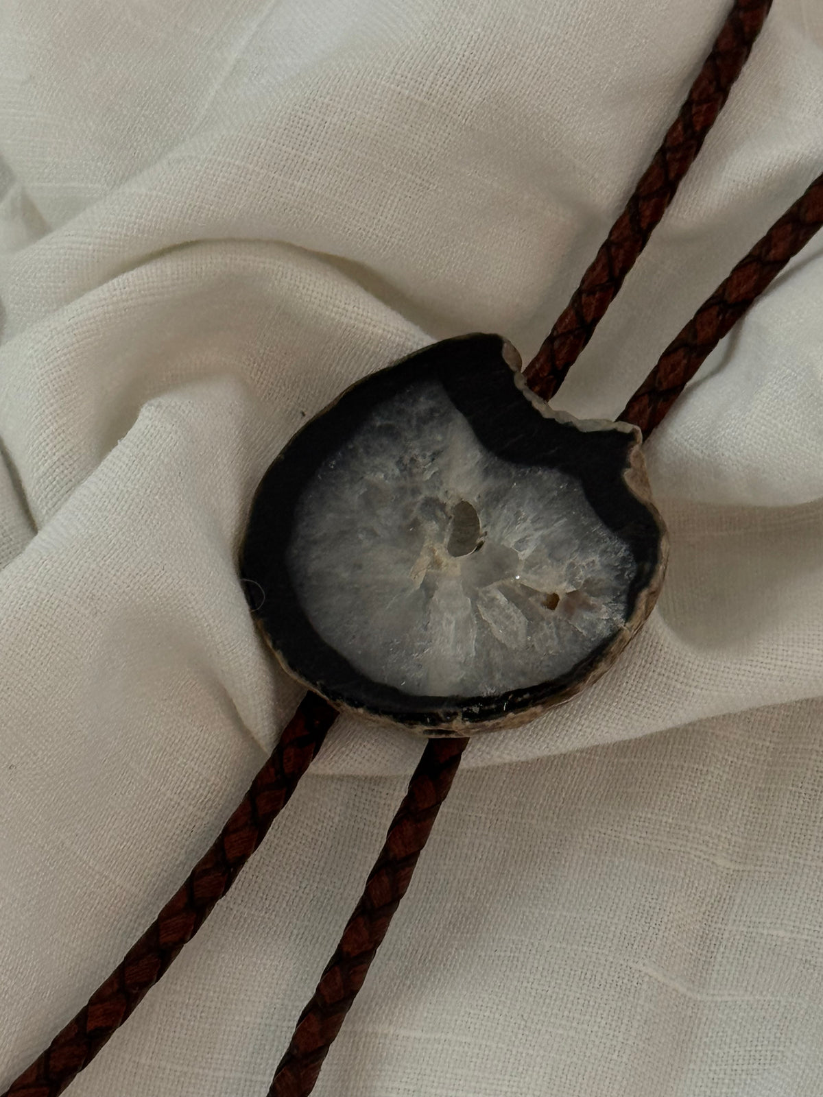 Handcrafted Agate Bolo Tie In Texas Ice