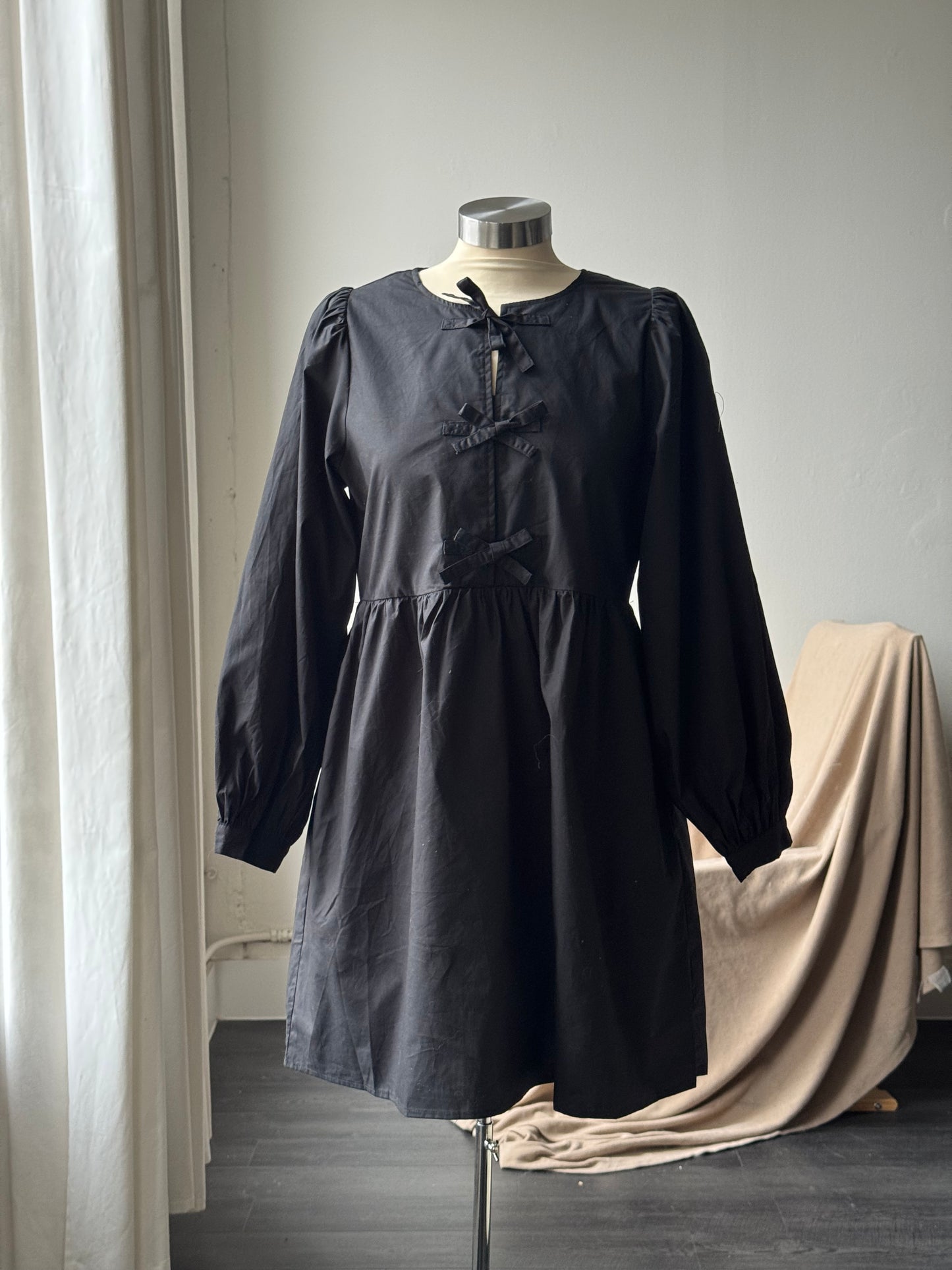 Rudy Cotton Tie Front Dress In Midnight Black