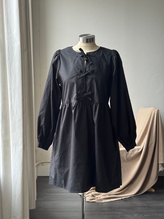 Rudy Cotton Tie Front Dress In Midnight Black