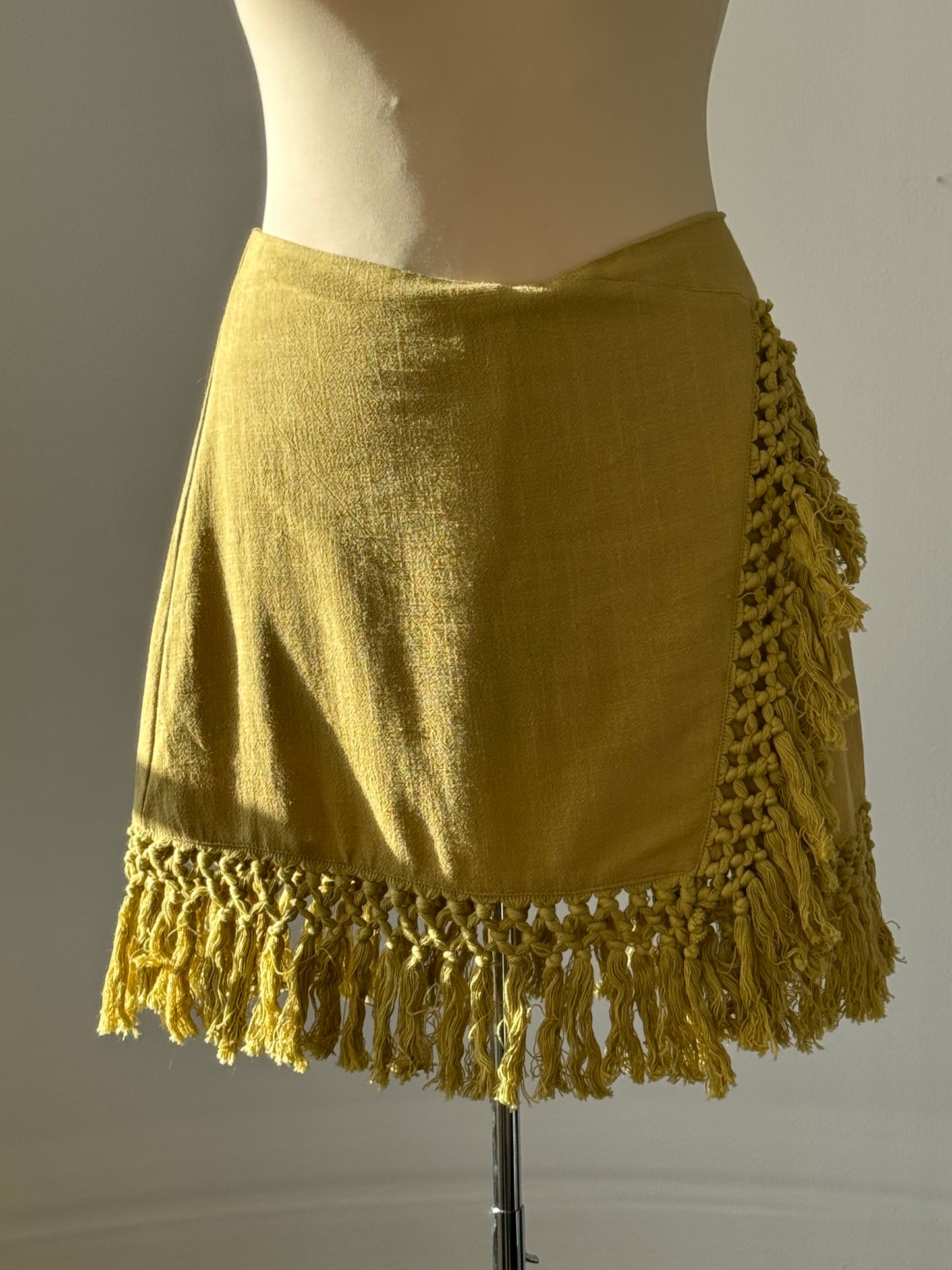 Sylvia Linen Fringe Skirt w/ Shorts In Avocado