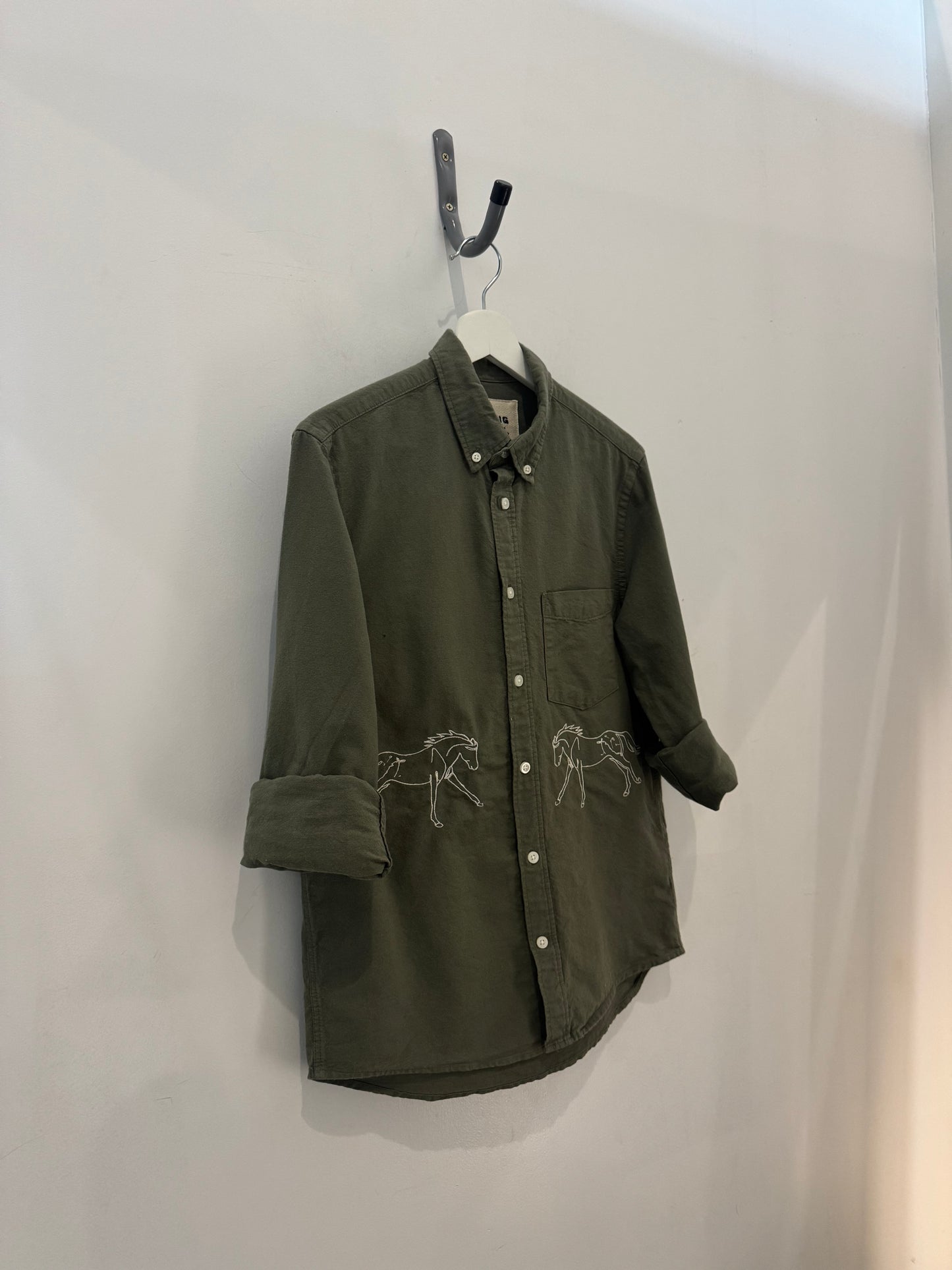 Jaxson Handcrafted Embroidered Button Down In Olive