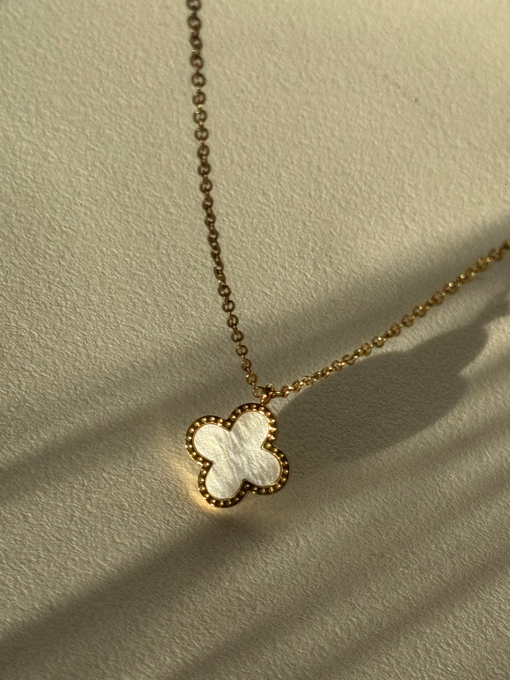 Clover Stainless Steel Marble Charm Necklace In Gold