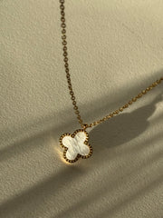 Clover Stainless Steel Marble Charm Necklace In Gold