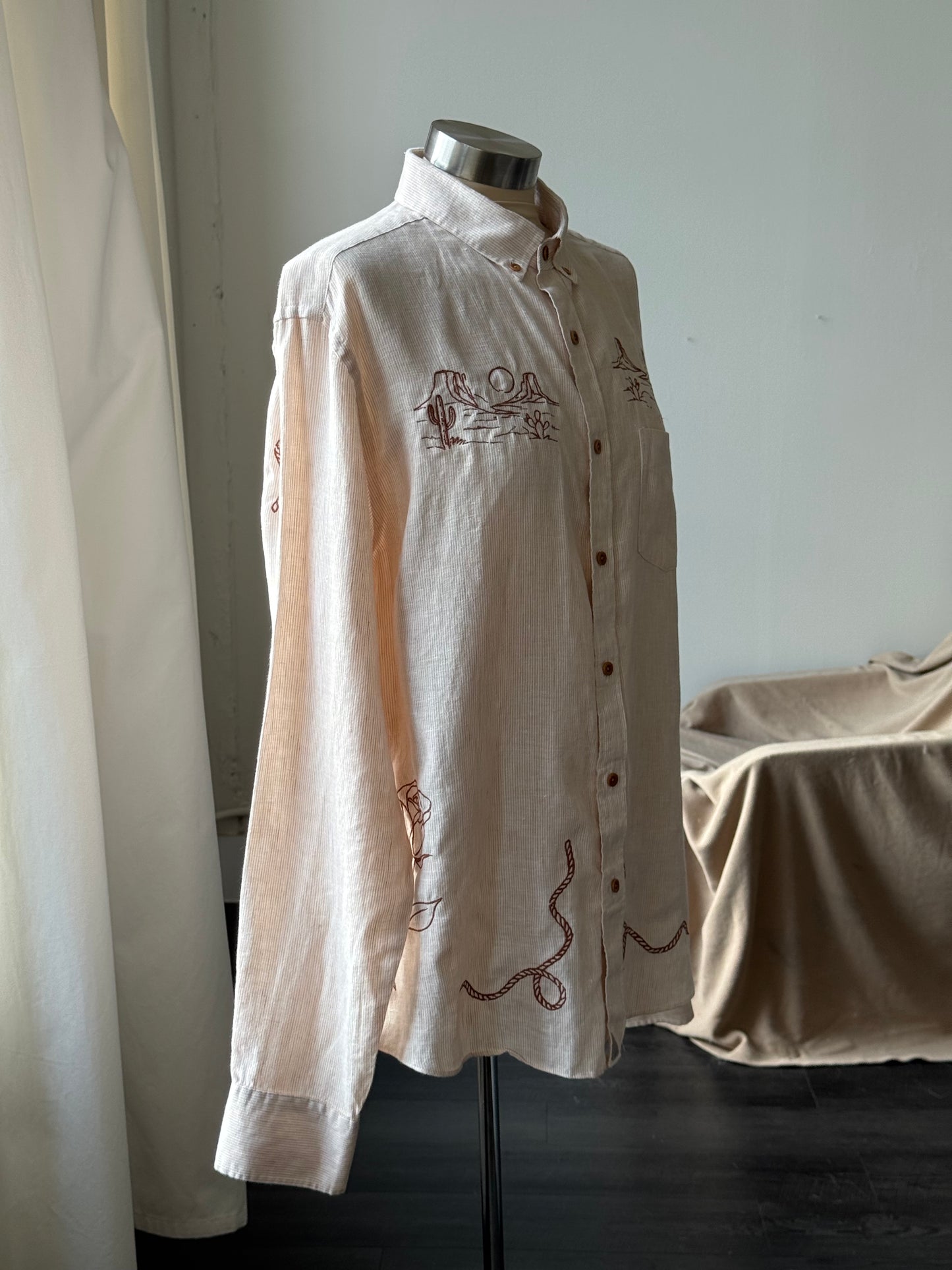 Jaxson Handcrafted Embroidered Button Down In Natural