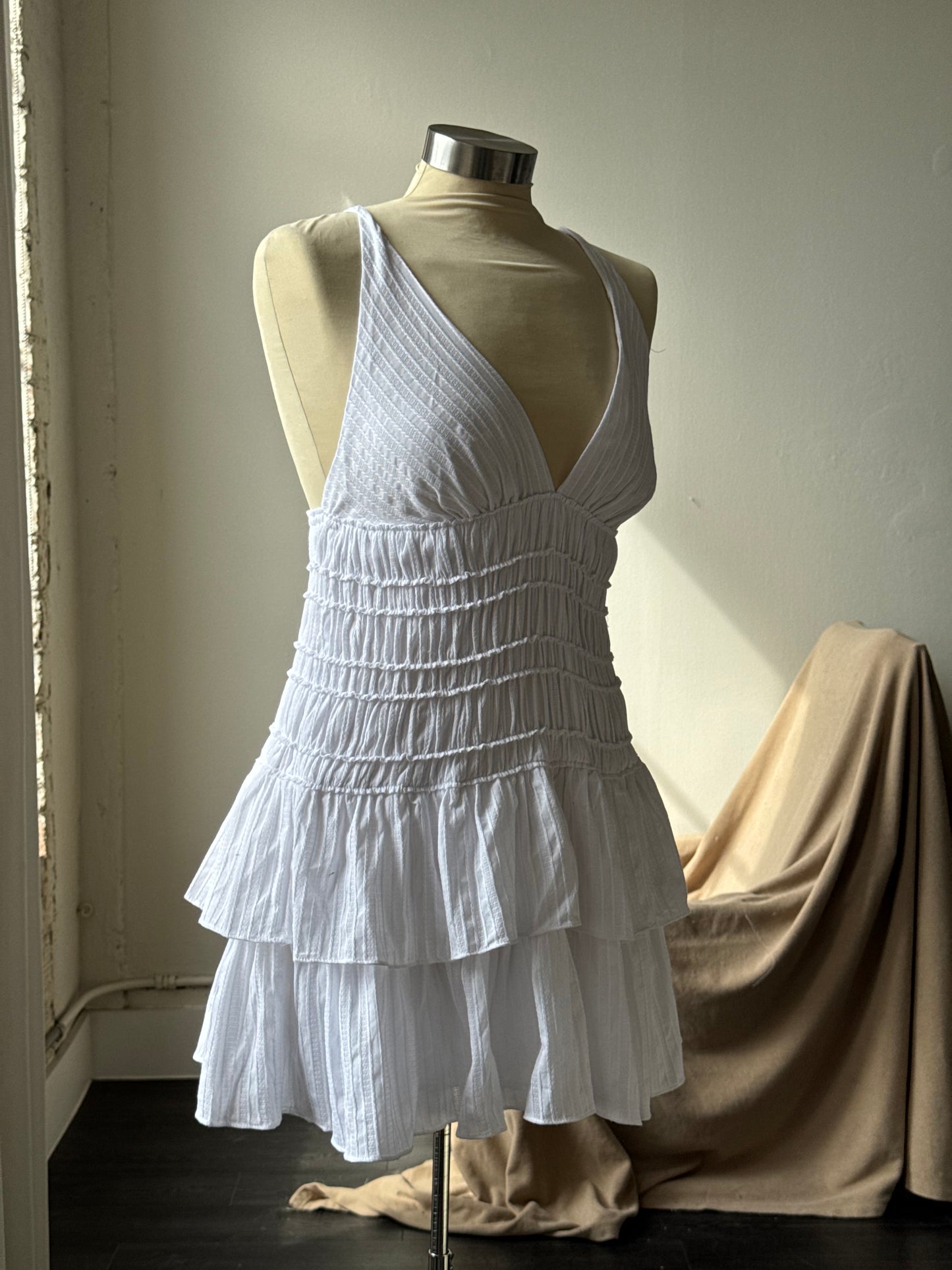 Rachel Cotton Ruffle Mini Party Dress In White