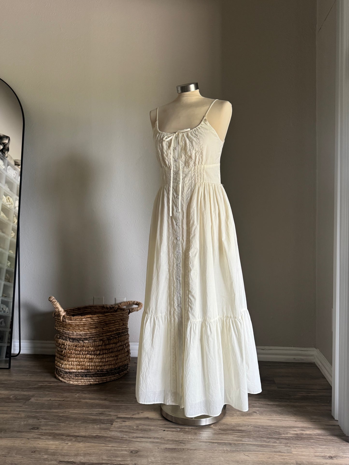 Patricia Cotton Button Front Maxi Dress In Butter