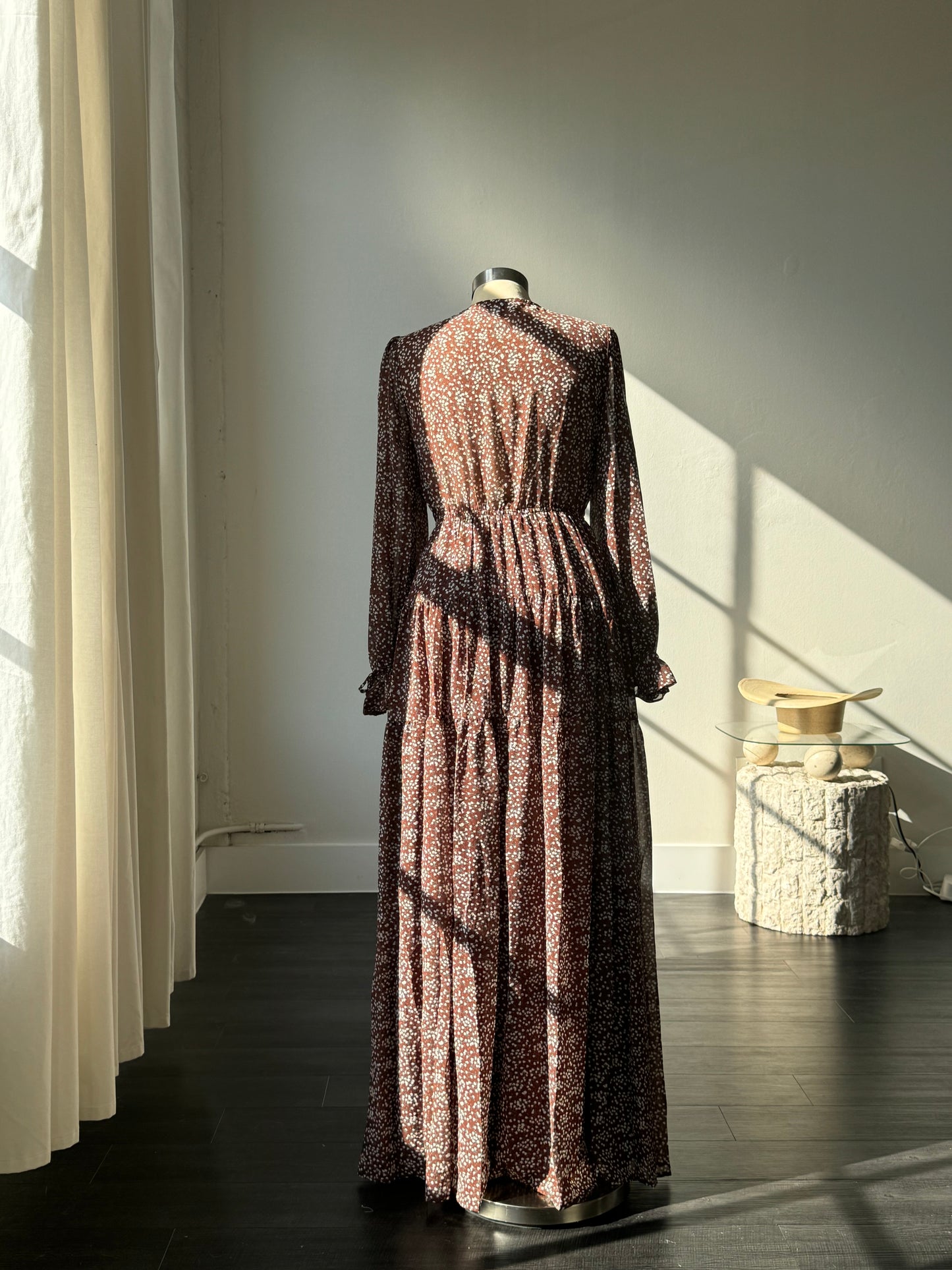 Madeline Button Front Floral Maxi Dress In Vintage Brown