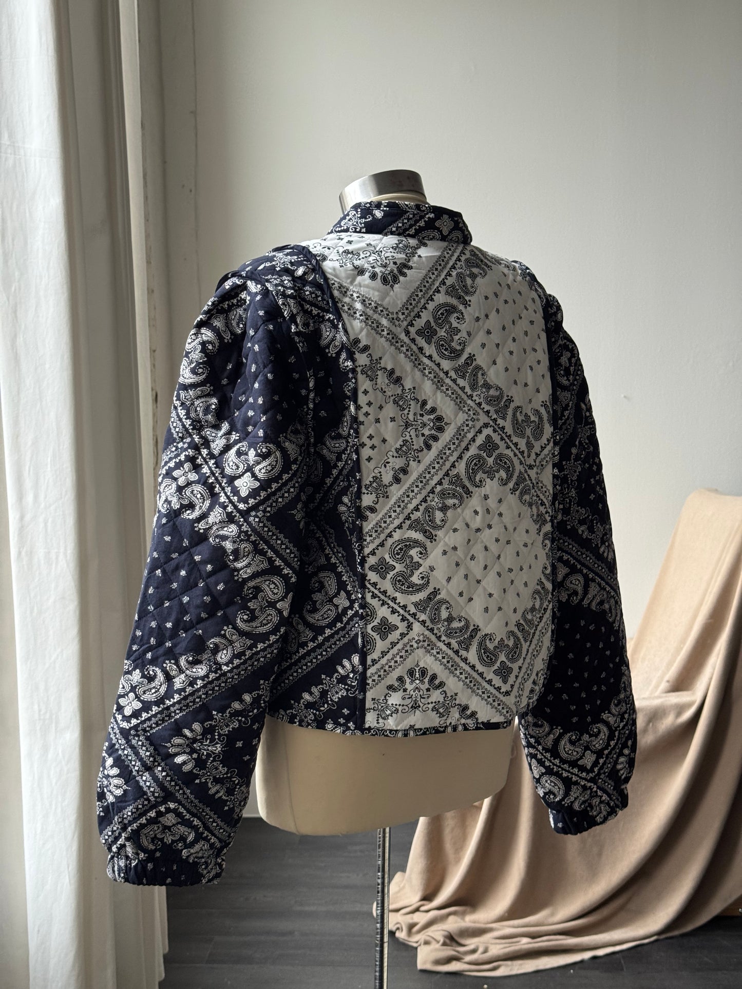 Judith Cotton Classic Bandanna Tie Front Jacket In Midnight Navy