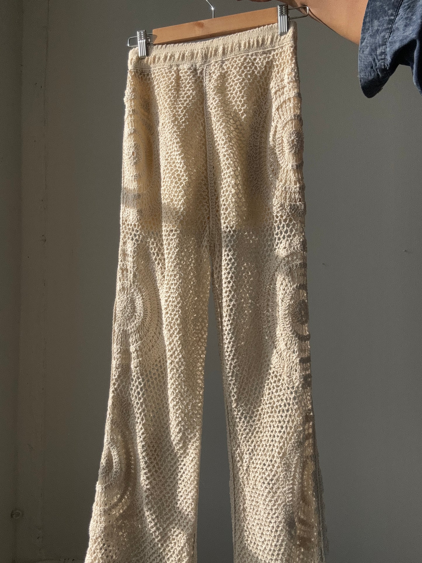 Erin Cotton Crochet Knit Pants In Natural