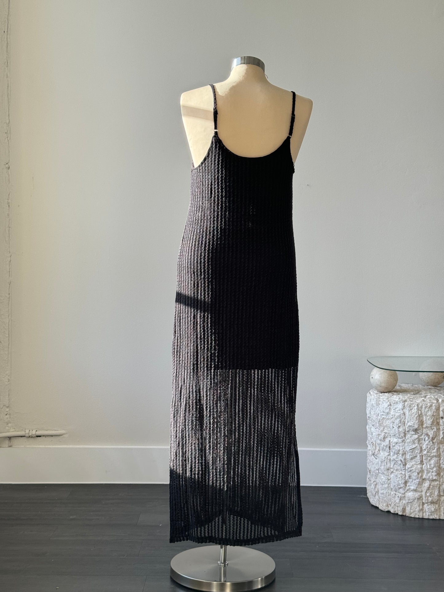 Casey Crochet Side Slit Maxi/Midi Dress In Black