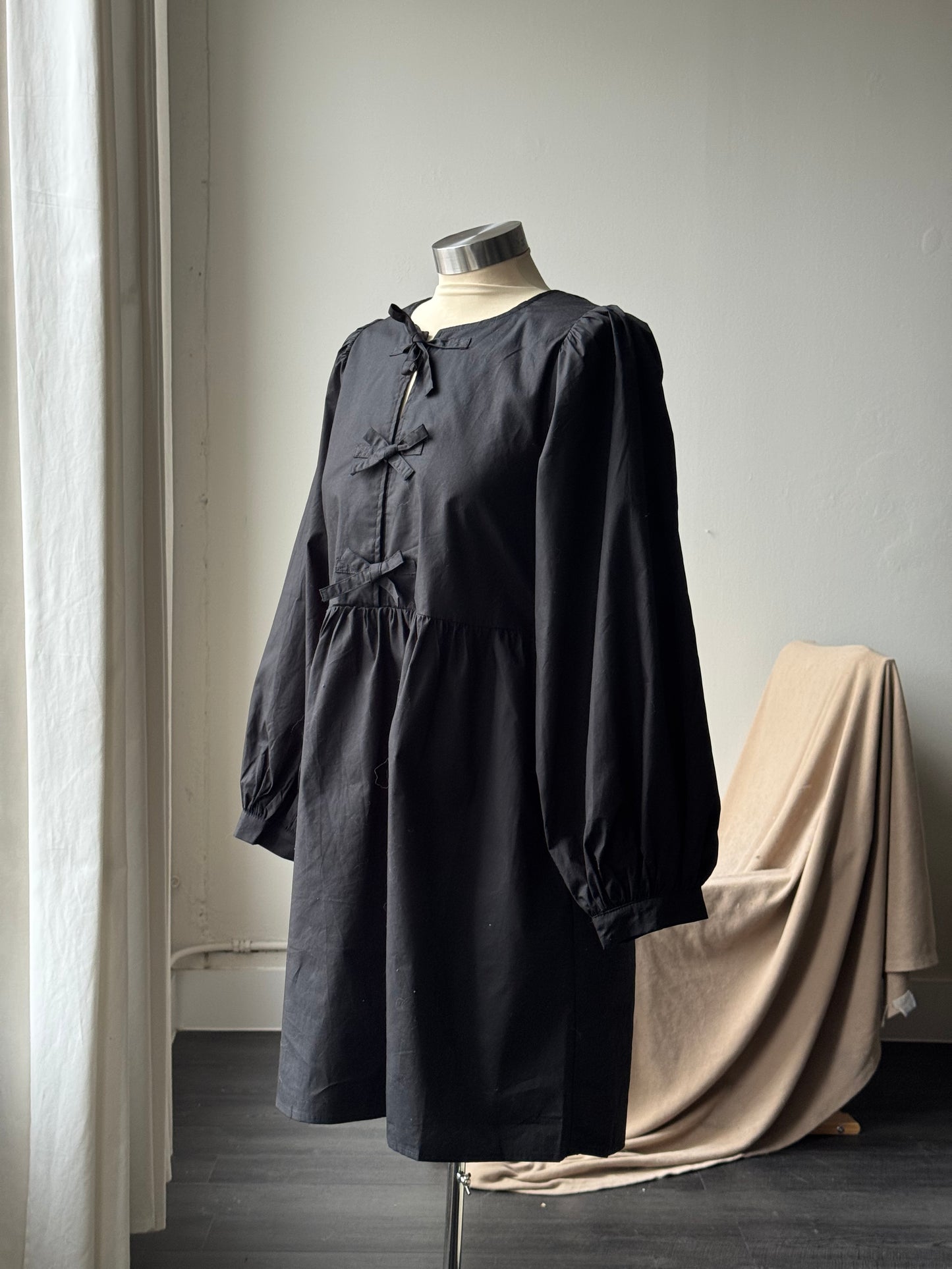 Rudy Cotton Tie Front Dress In Midnight Black