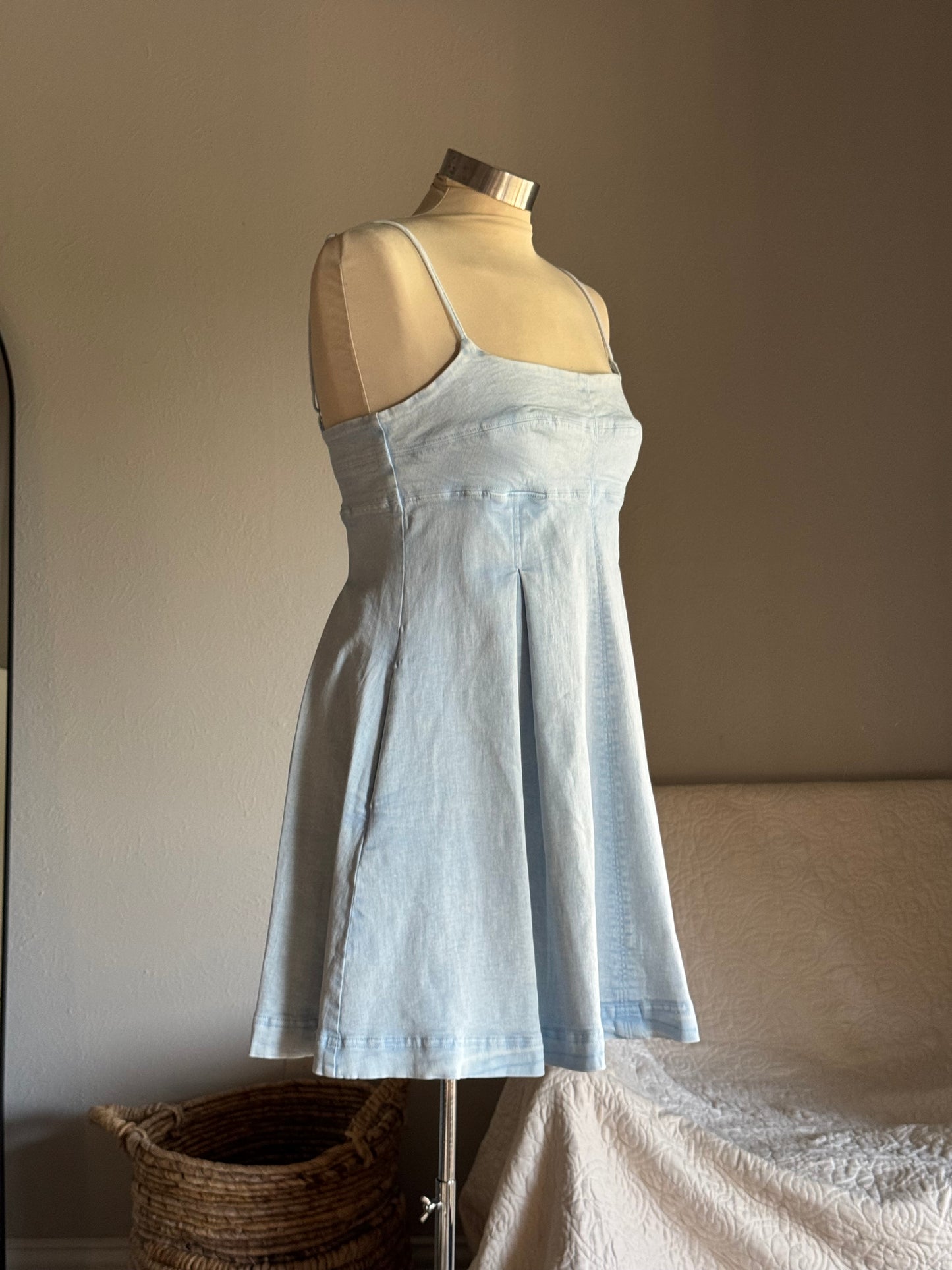 Melissa Cotton Pleaded Mini Denim Dress In Acid Blue