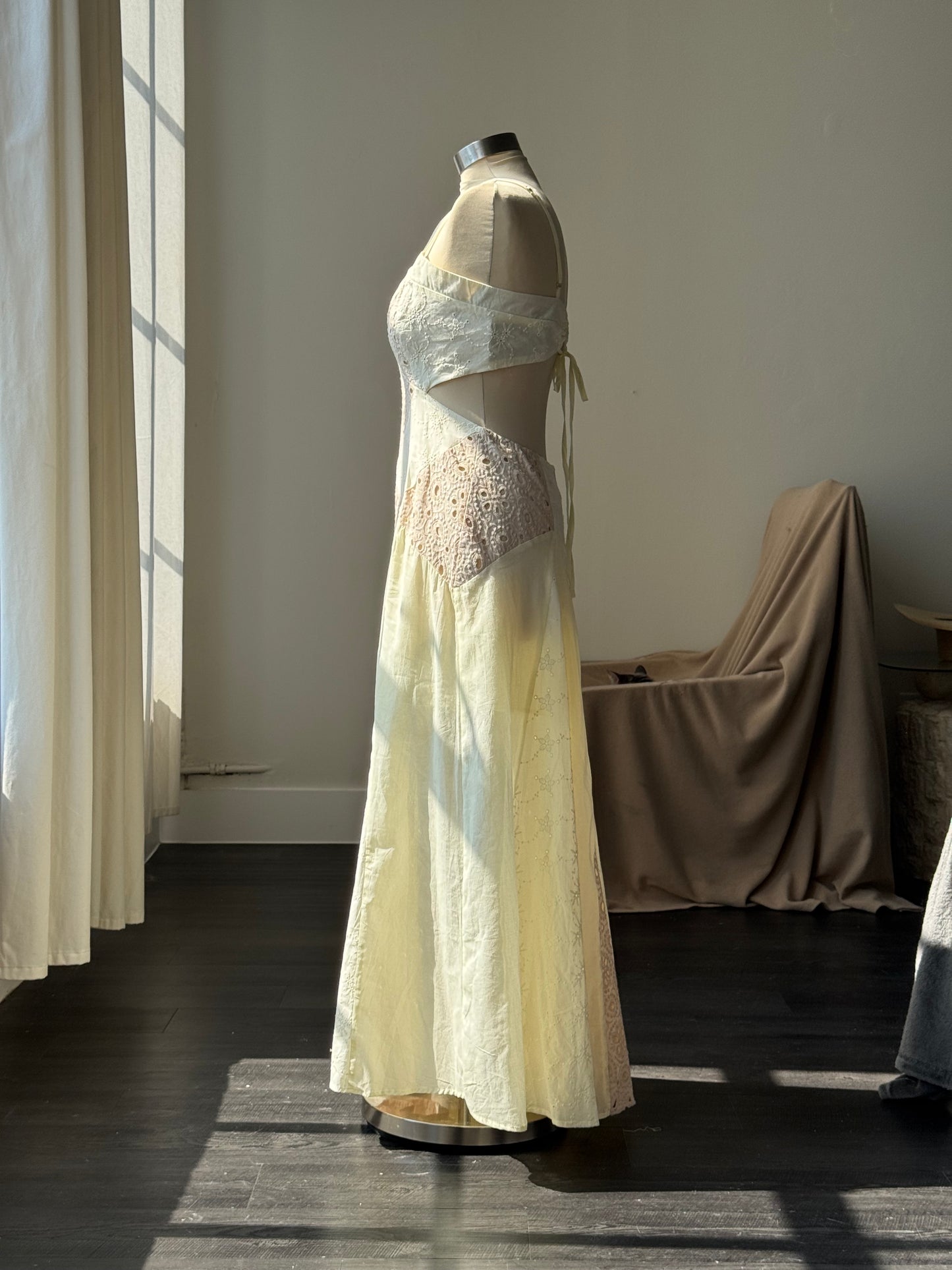 Jelena Cotton Eyelet Open Back Maxi Dress In Vintage Ivory
