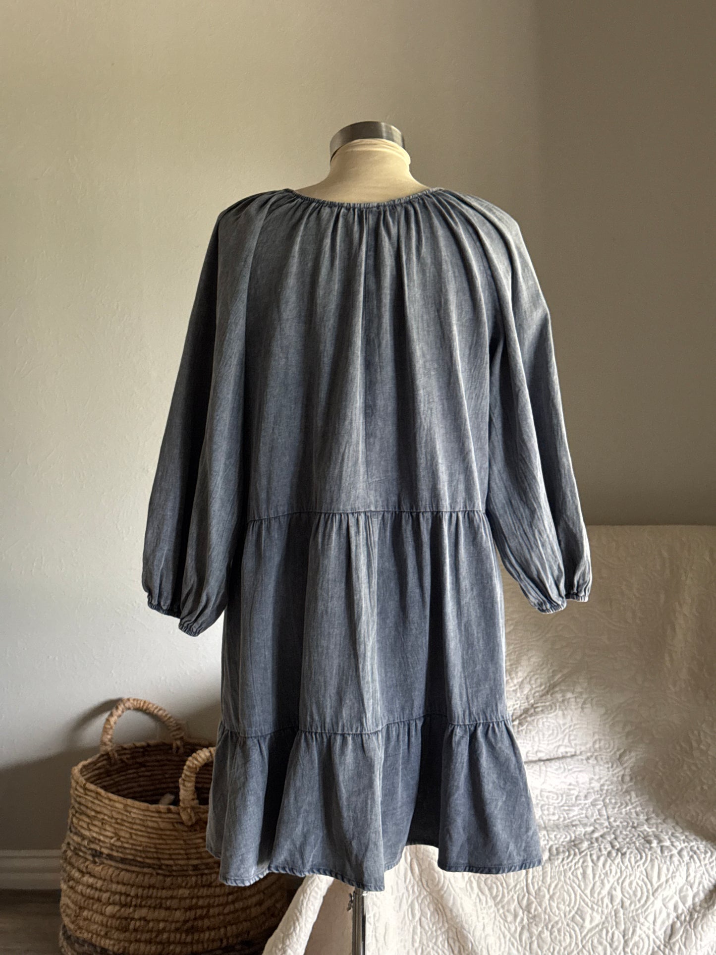 Taylor Classic Cotton Denim Dress In Acid Indigo