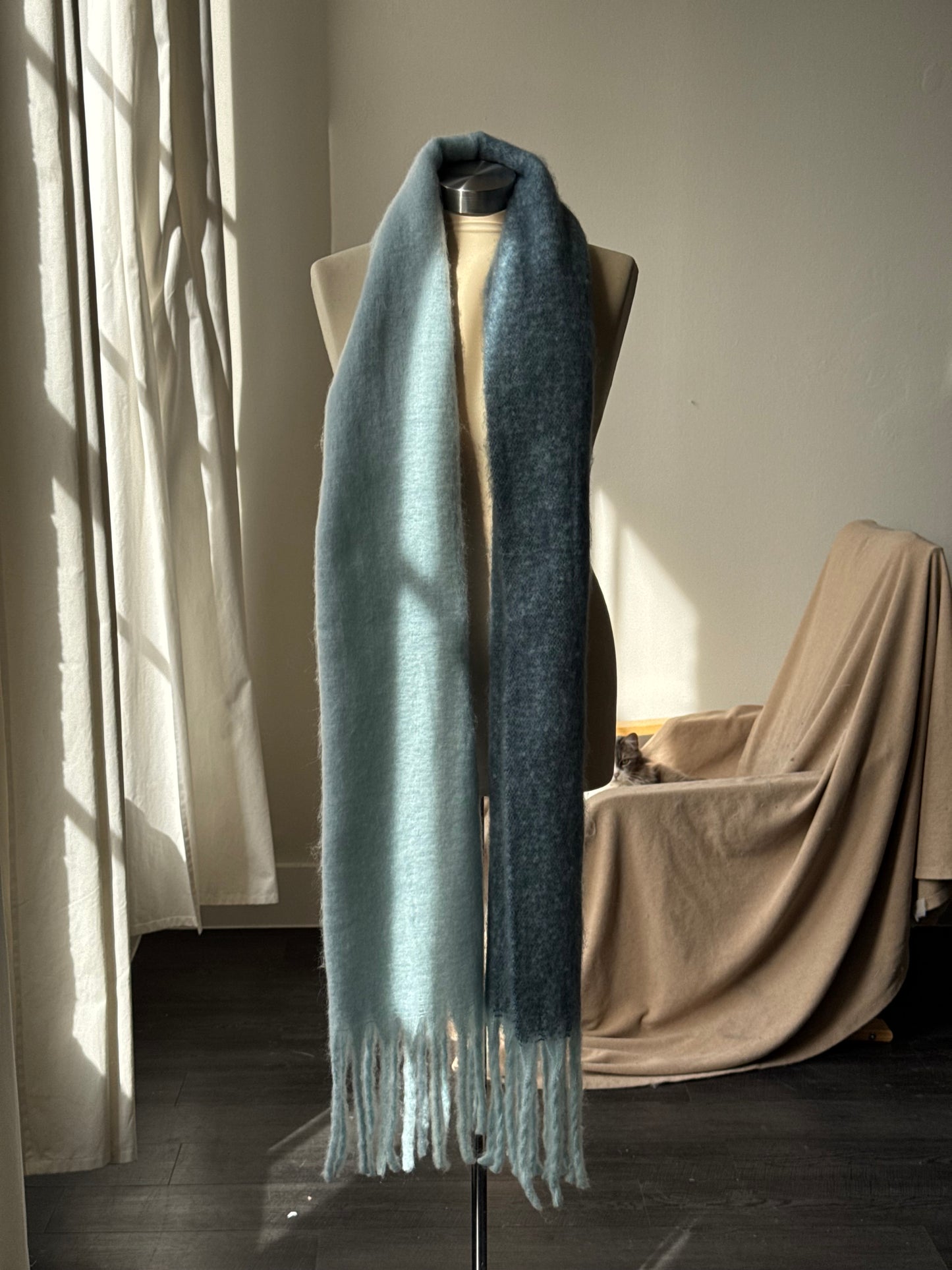Kylie Ultra Soft Two Tone Fringe Scarf In Ice Blue