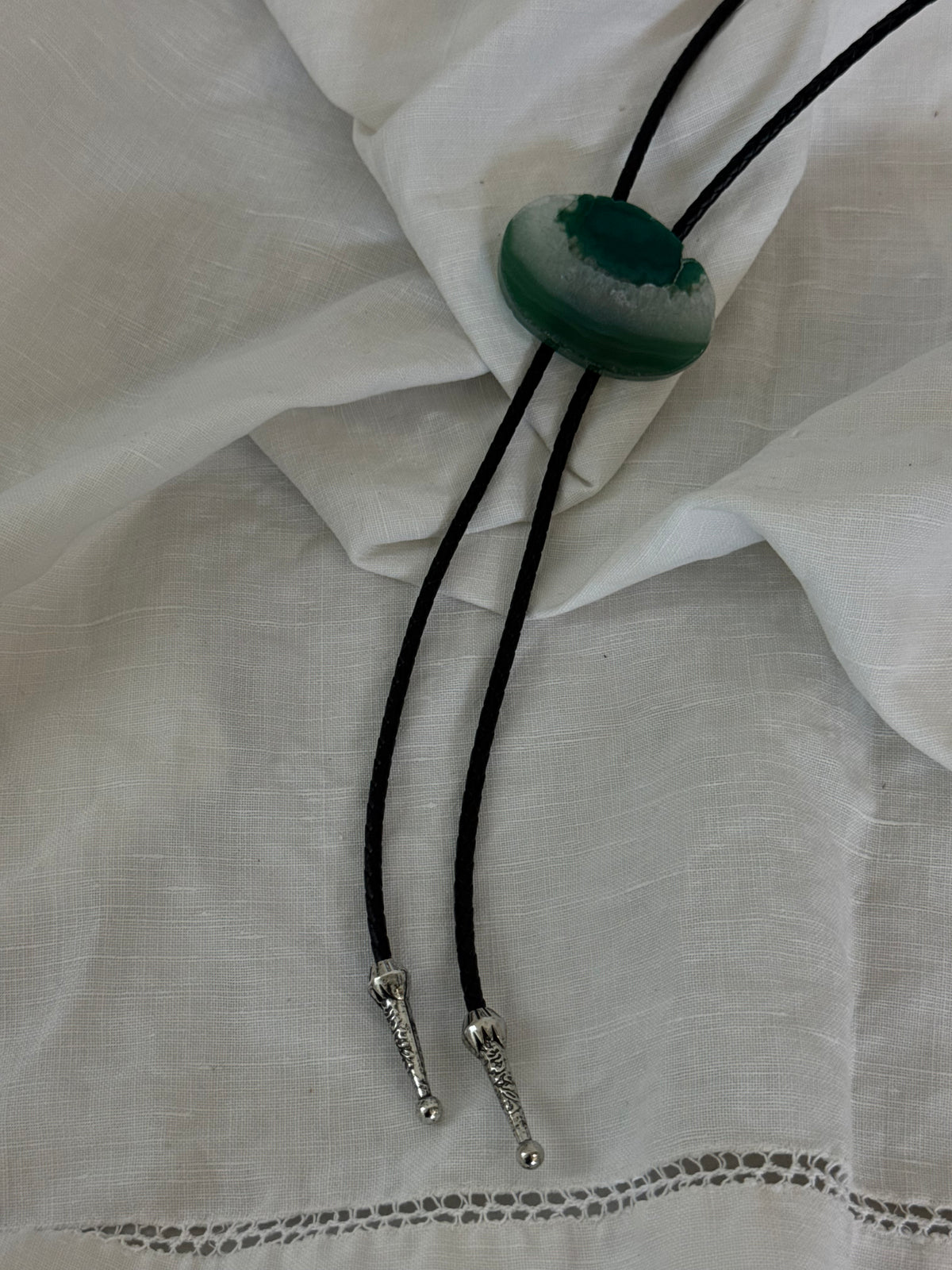 Handcrafted Agate Bolo Tie In Sea Melon